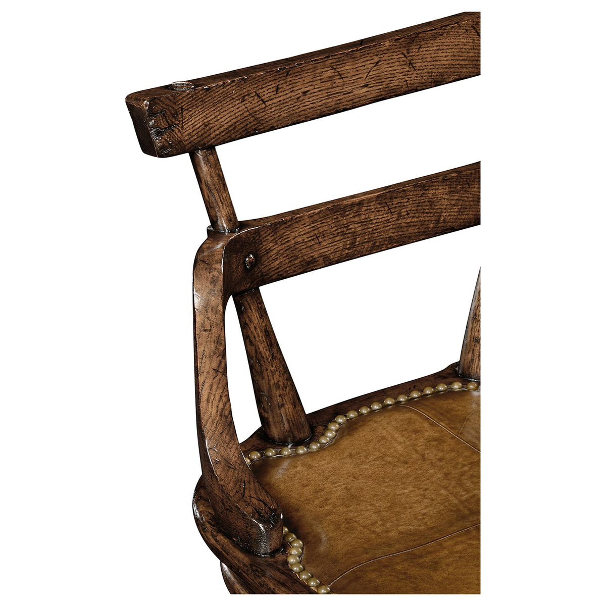 Dark Oak Side Bar Stool with a Studded Dark Antique Leather Seat