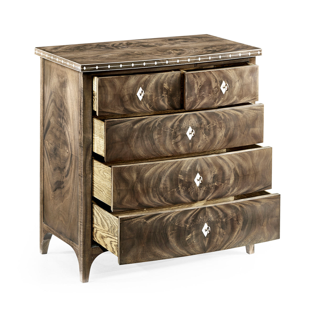 Small Bleached Mahogany Chest of Drawers with Bone Inlay