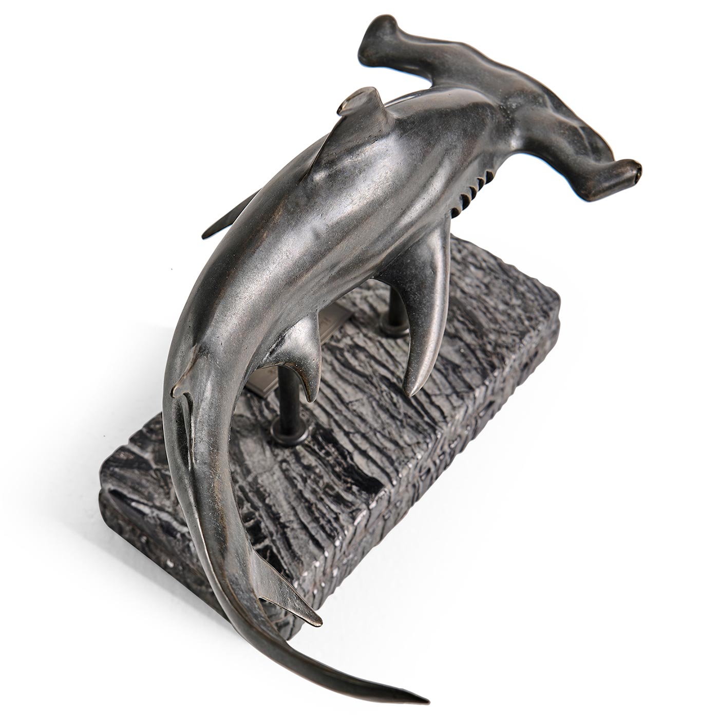 Arc Hammerhead Shark Bronze Statue with Marble Base