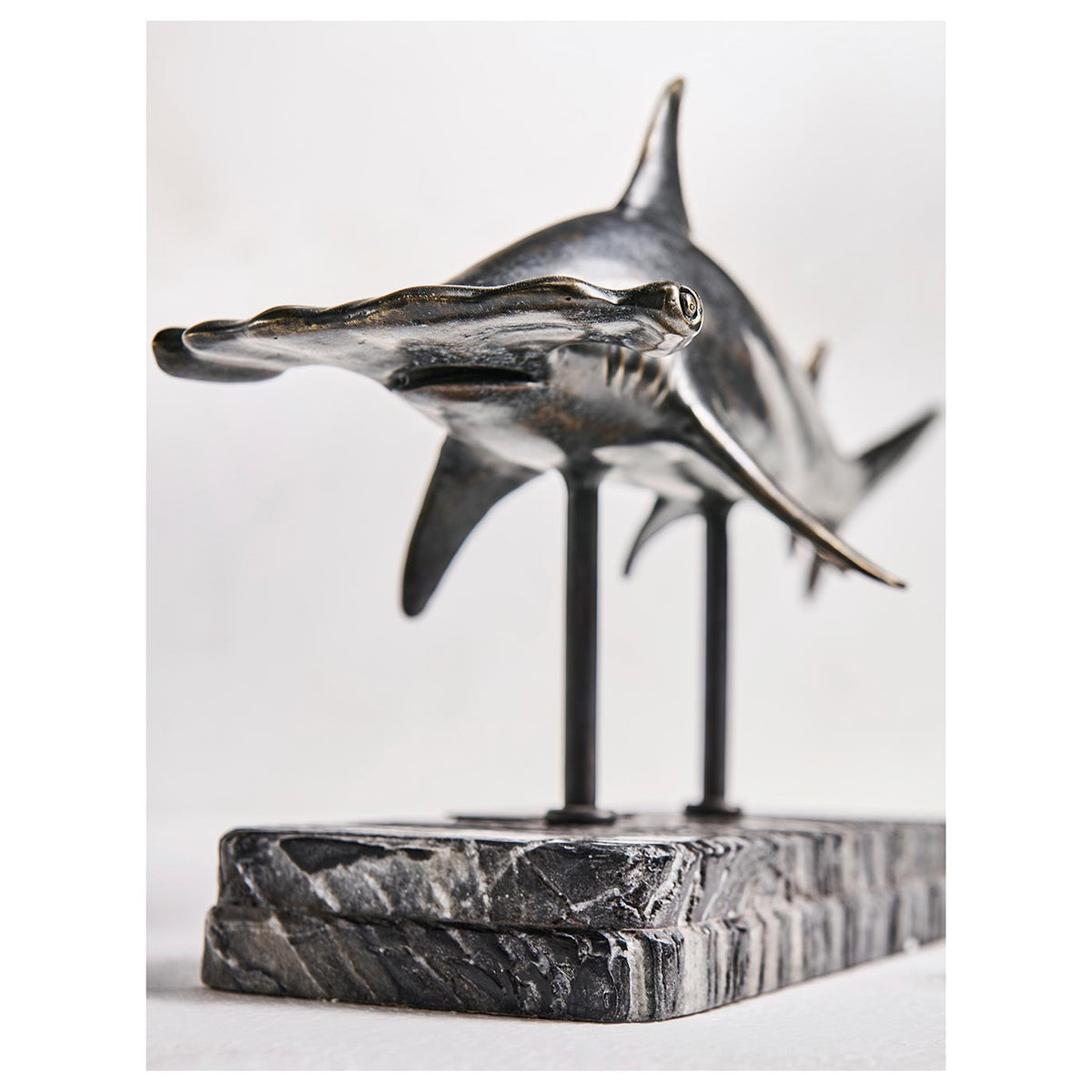 Glide Hammerhead Shark Bronze Statue with Marble Base