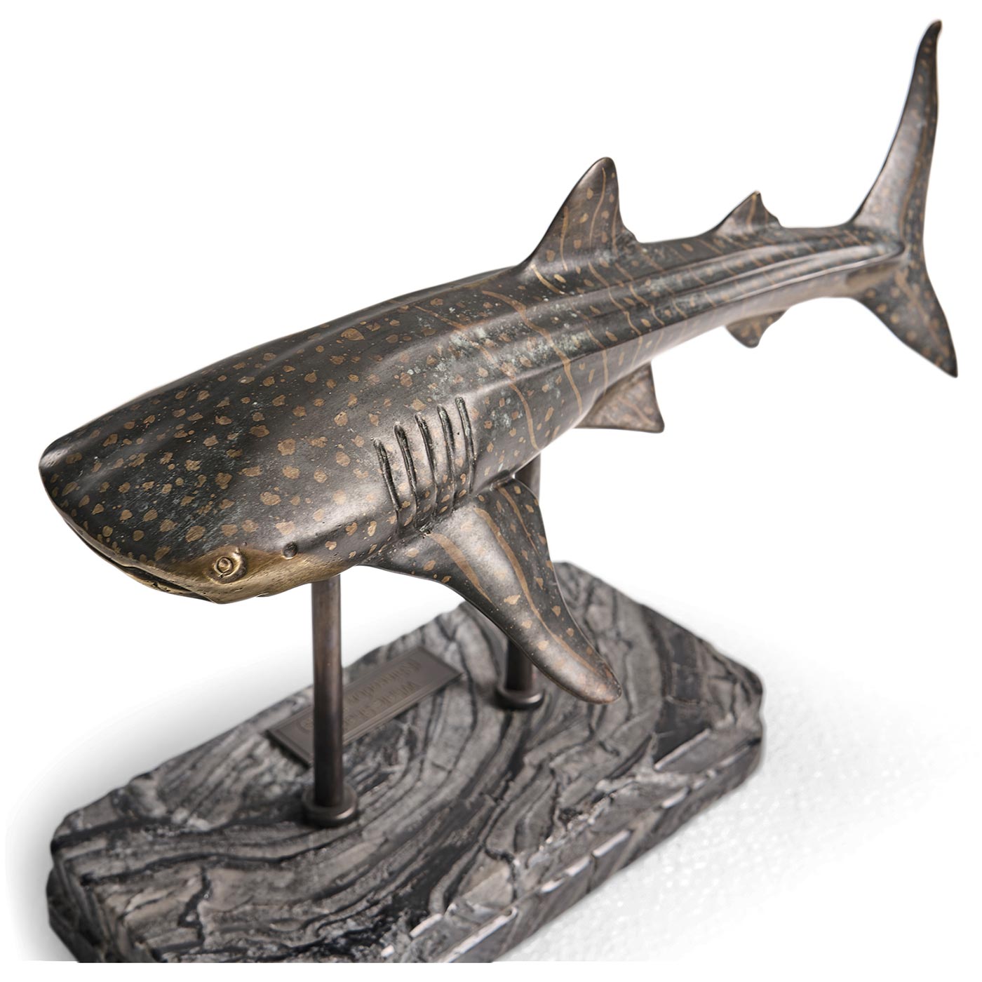 Whale Shark Bronze Statue with Marble Base