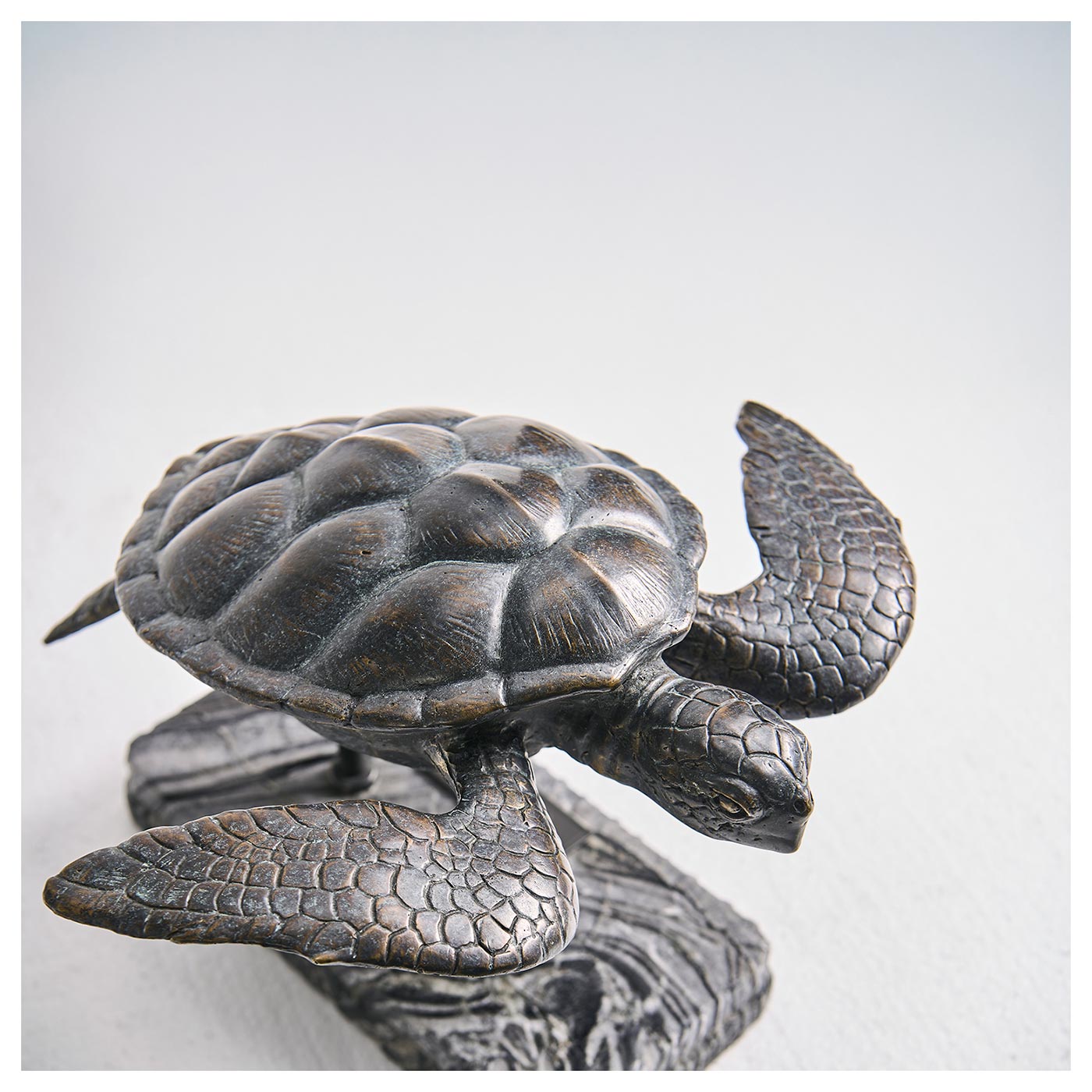 Sea Tortoise Bronze Statue with Marble Base