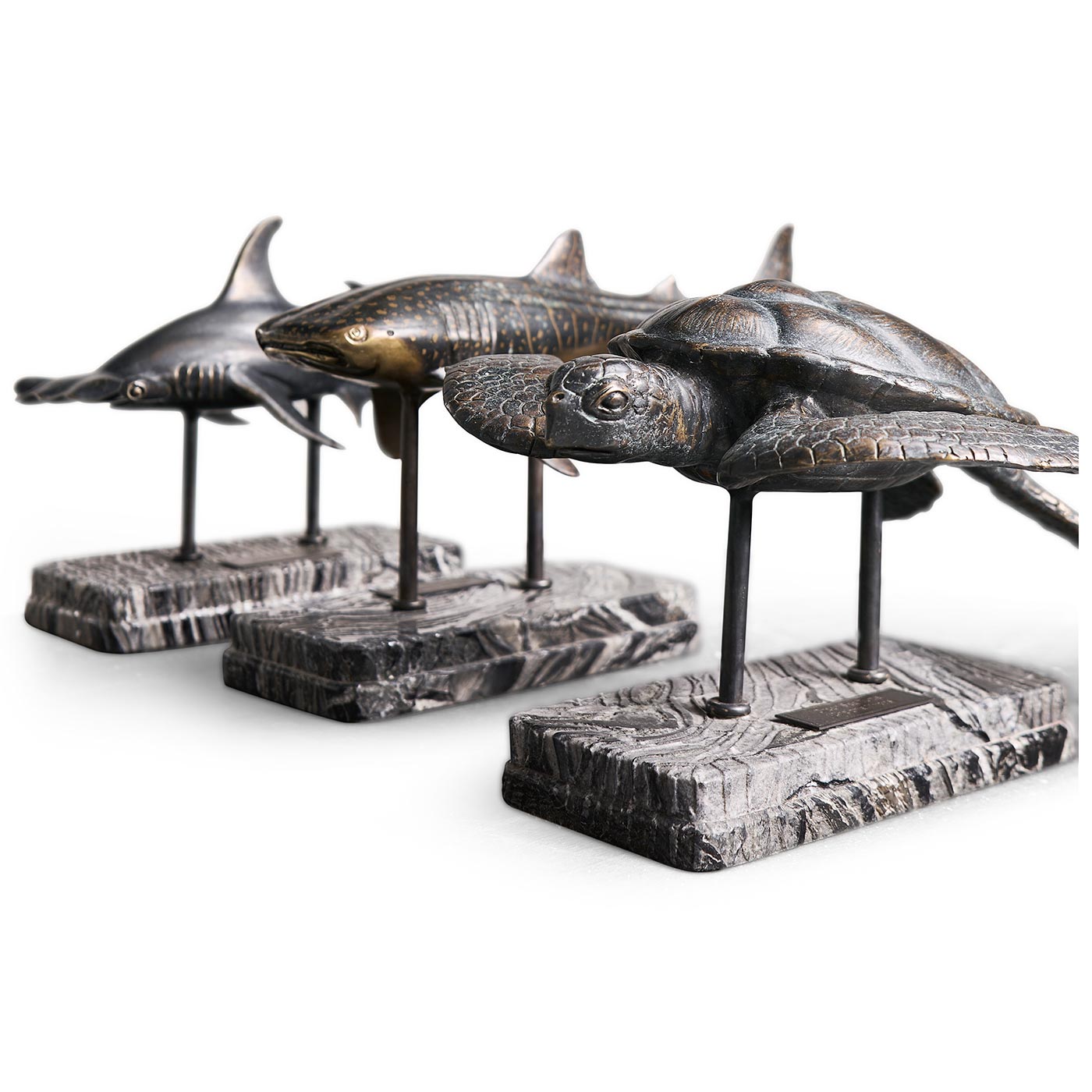 Sea Tortoise Bronze Statue with Marble Base