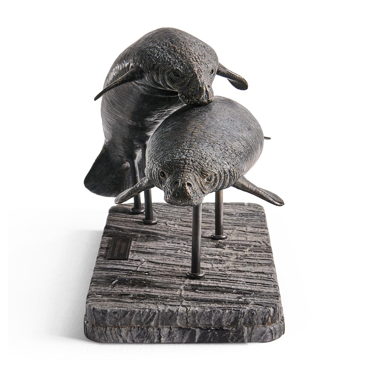 Raised Manatee Bronze Statue with Marble Base