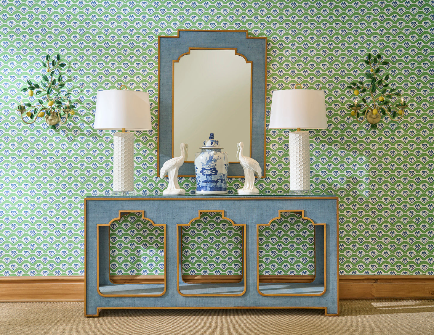 Yangon Mirror - Blue in 46 / Wood - Chelsea House