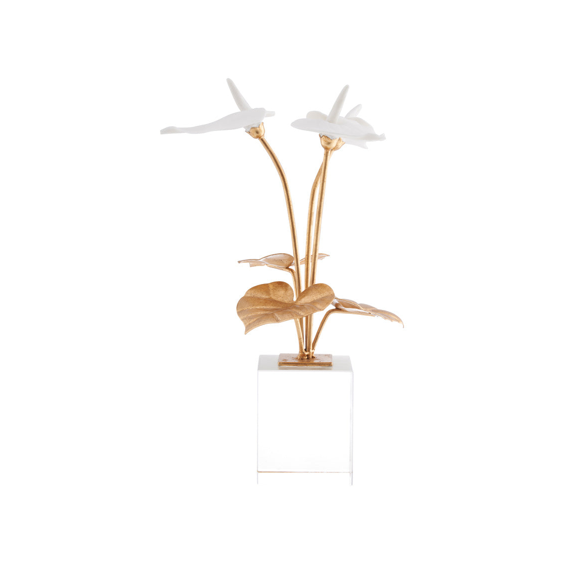 Small Anthuriums on Stand in Matte White/Gold Leaf / Porcelain - Chelsea House
