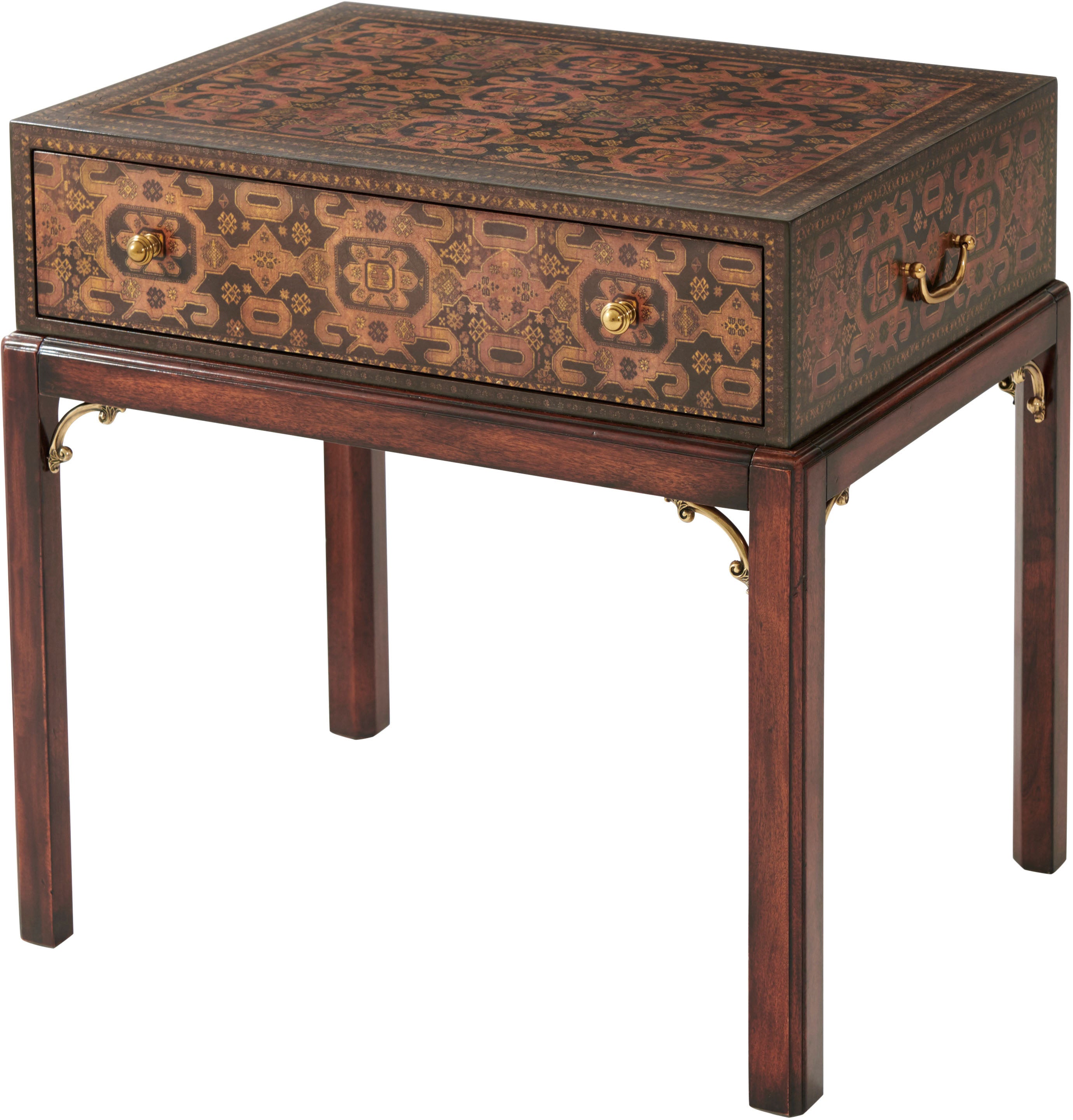 Hammadan Side Table in Acacia, Découpage - Theodore Alexander