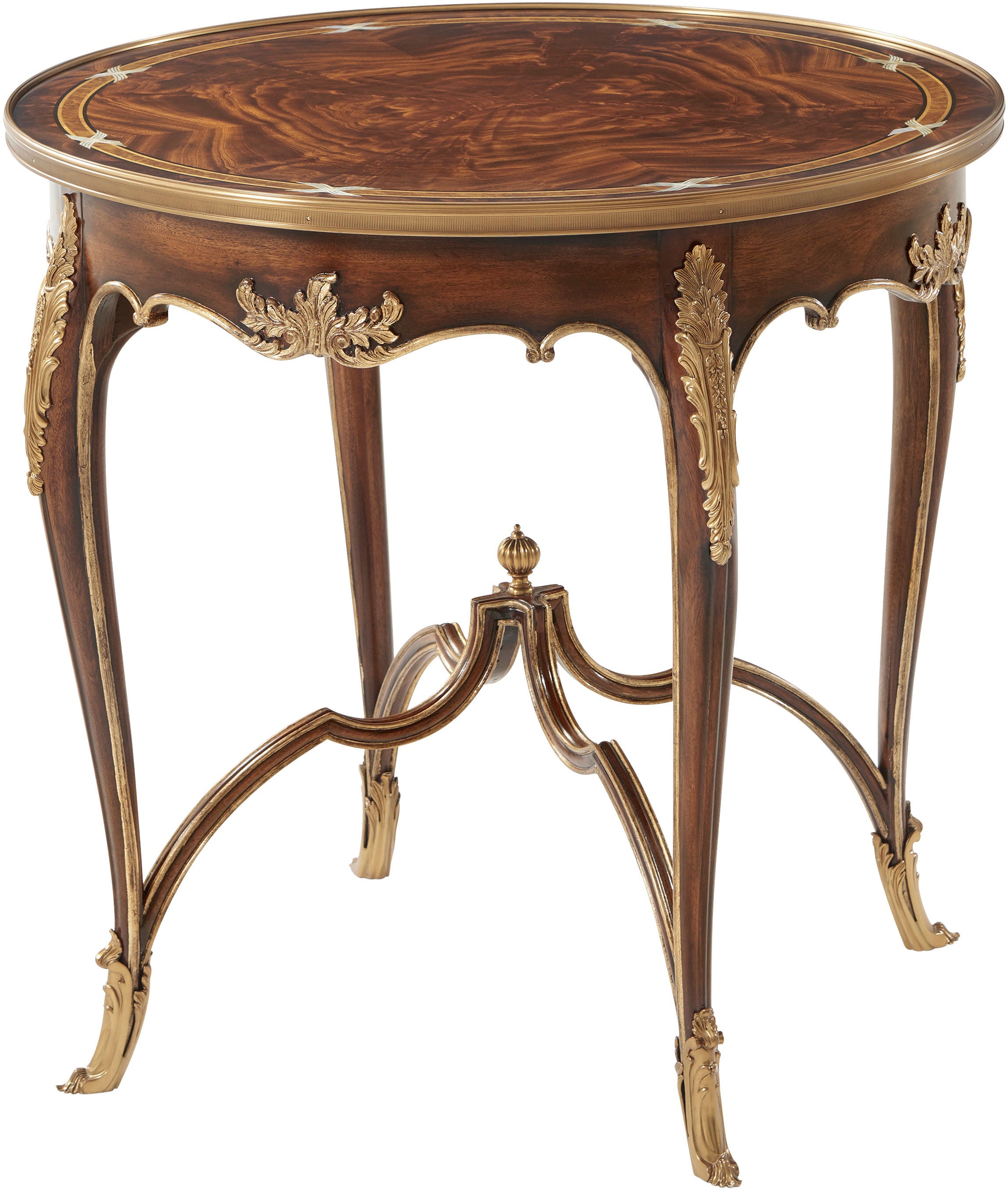 Slender Elegance Side Table in Mahogany, Flame Figured Veneer, Brass - Theodore Alexander