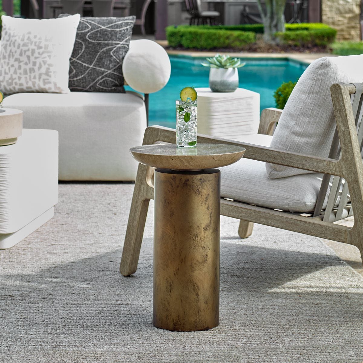 Oslo Indoor-Outdoor Accent Table, Brass, 2 Cartons – Furniture by Uttermost | Sutter & Vale
