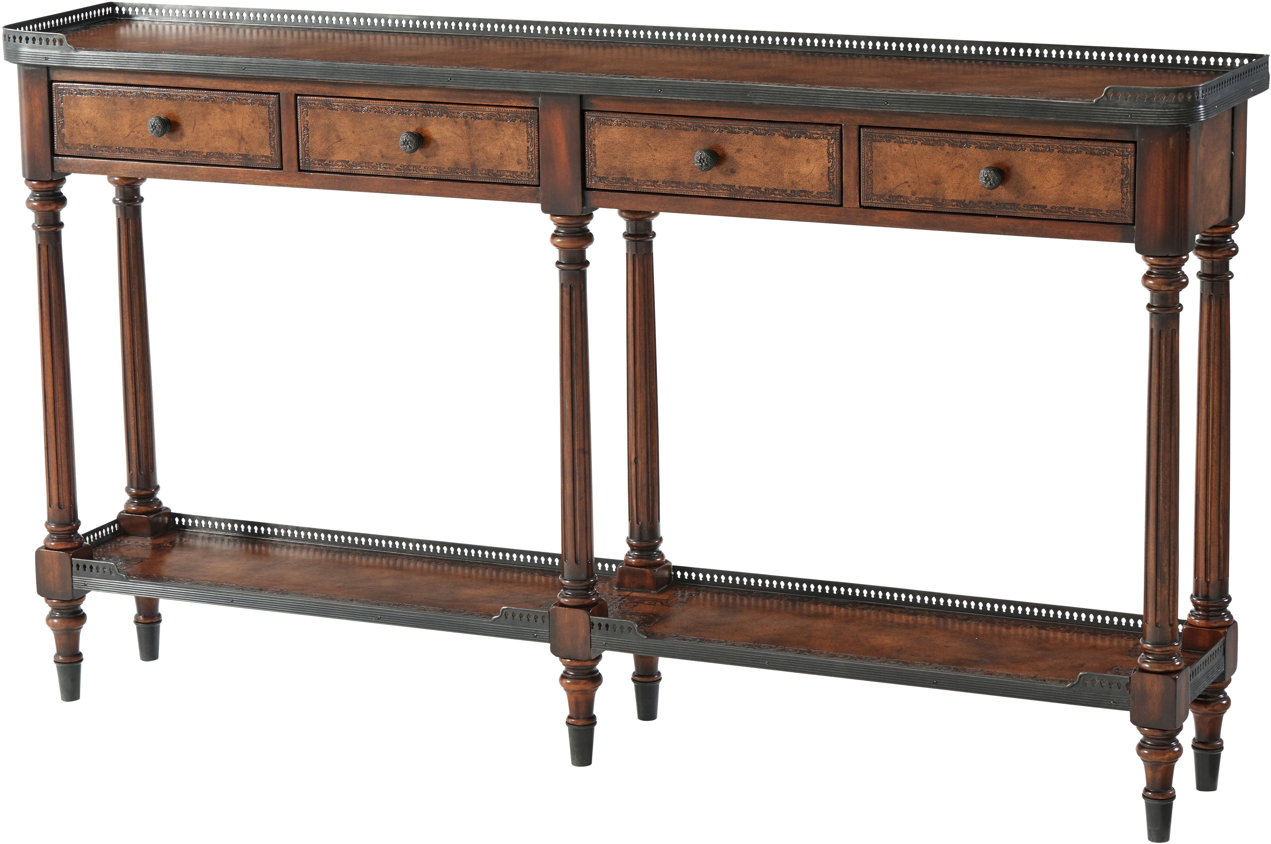 The Louis XVI Leather Console Table in Acacia, Leather - Theodore Alexander