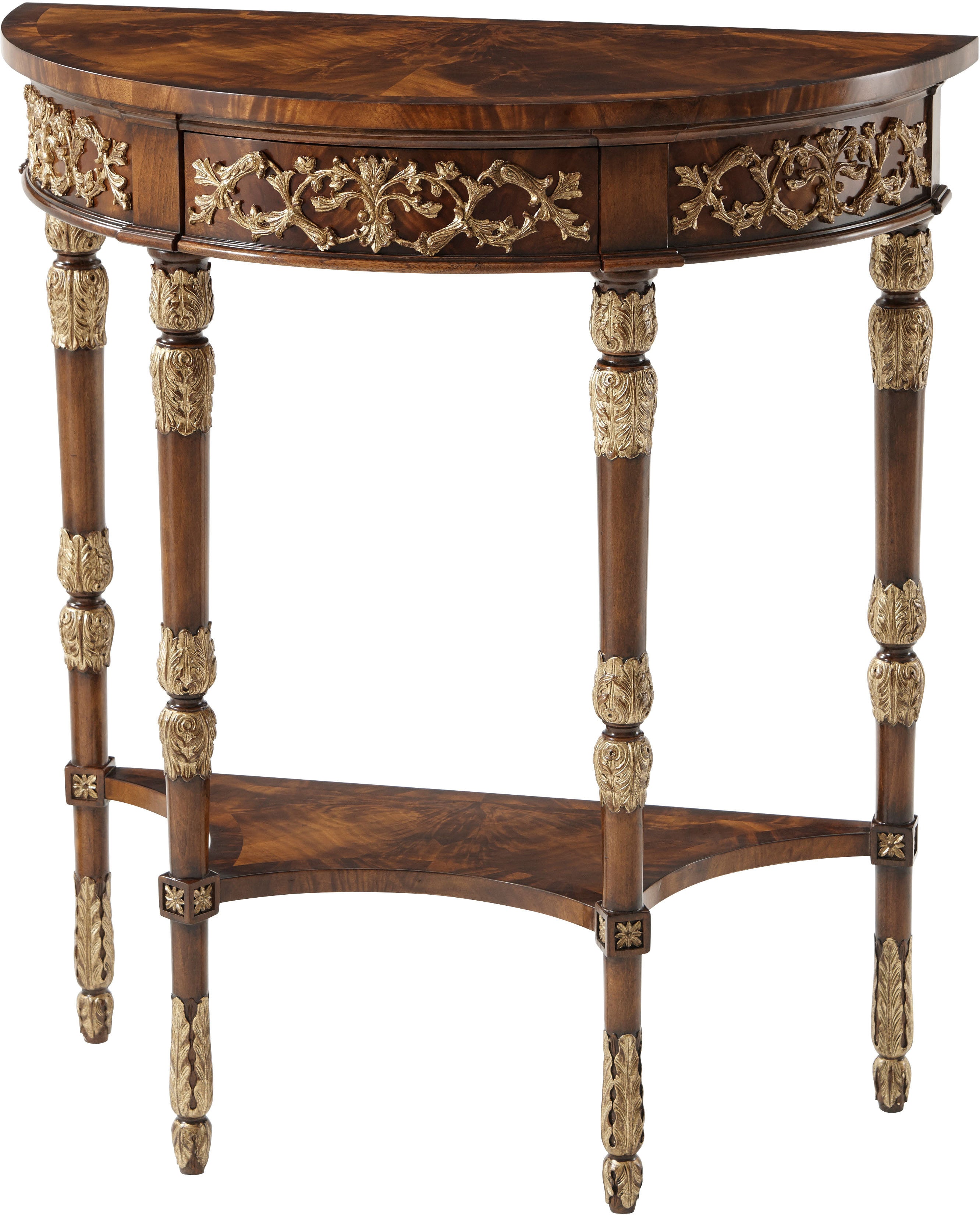 Beauty of Leaves Accent Console Table in Flame Figured Veneer, Mahogany - Theodore Alexander