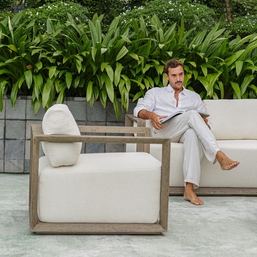 Remsen Outdoor Lounge Chair, Weathered Gray/Oyster
