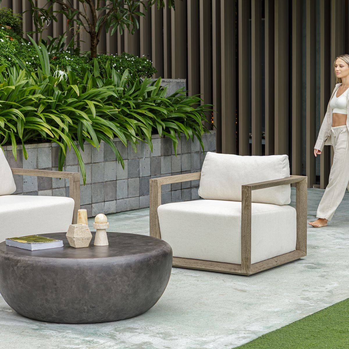 Remsen Outdoor Lounge Chair, Weathered Gray/Oyster – Furniture by Uttermost | Sutter & Vale