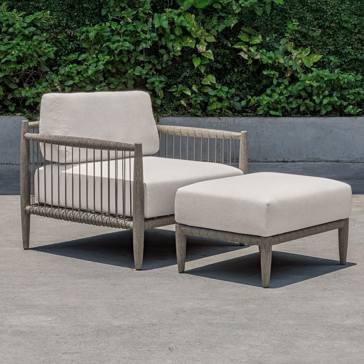 Borneo Outdoor Ottoman, Oyster – Furniture by Uttermost | Sutter & Vale