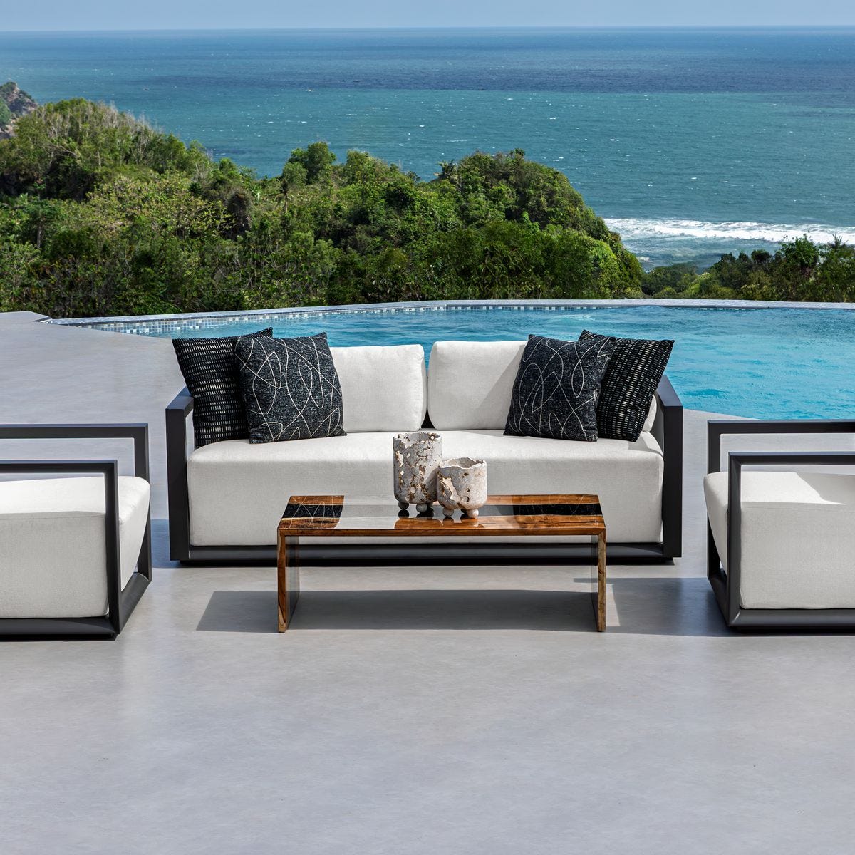 Remsen Outdoor 3 Seater Sofa, Java Black/Oyster – Furniture by Uttermost | Sutter & Vale