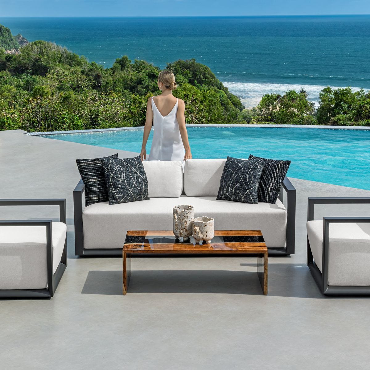 Remsen Outdoor 3 Seater Sofa, Java Black/Oyster – Furniture by Uttermost | Sutter & Vale