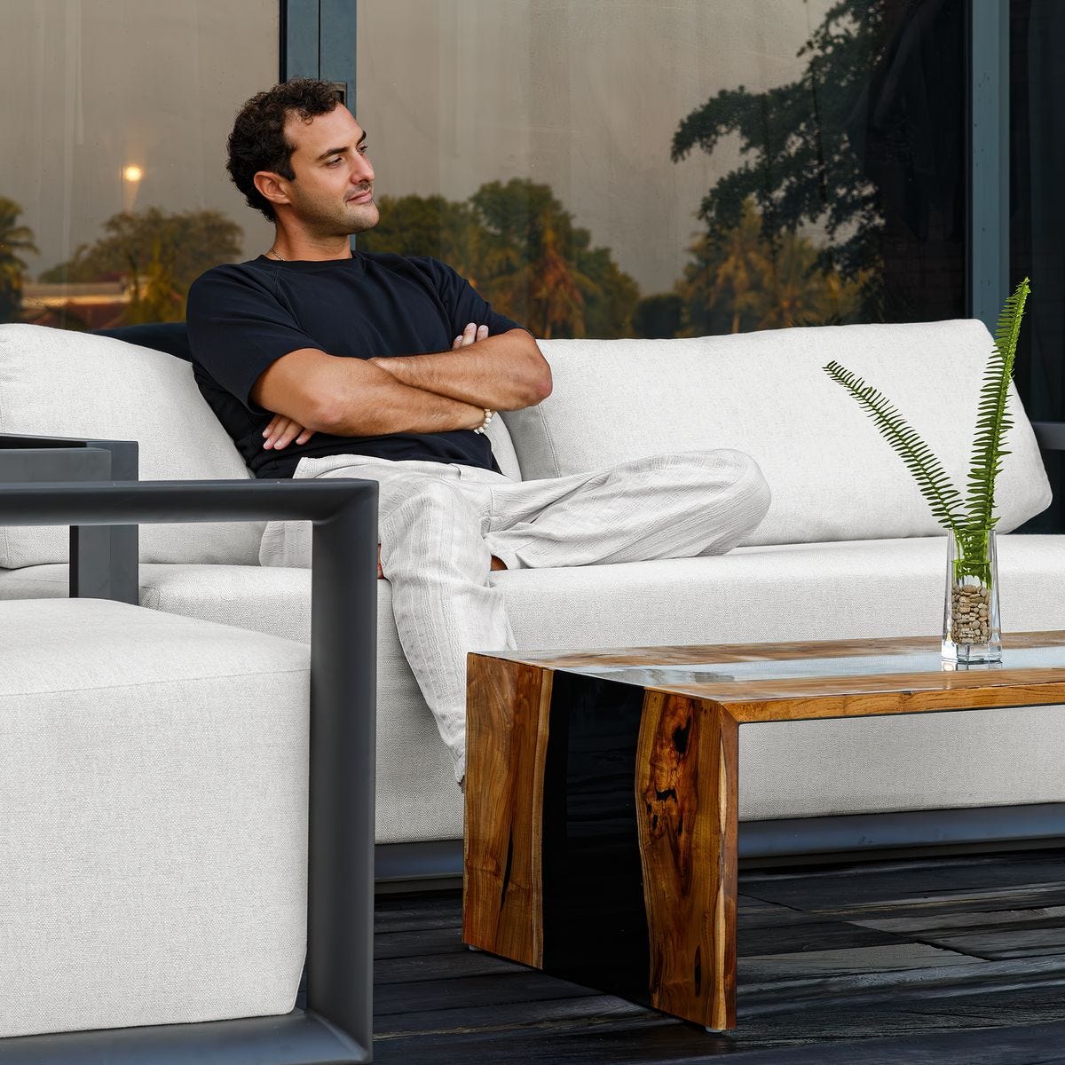 Remsen Outdoor 3 Seater Sofa, Java Black/Oyster
