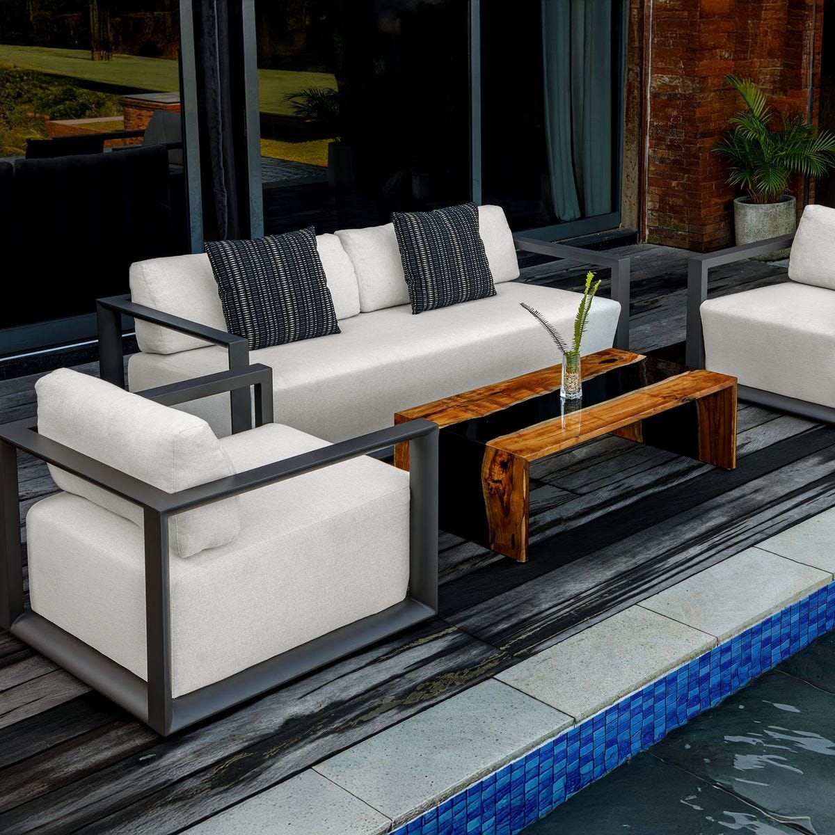Remsen Outdoor 3 Seater Sofa, Java Black/Oyster – Furniture by Uttermost | Sutter & Vale