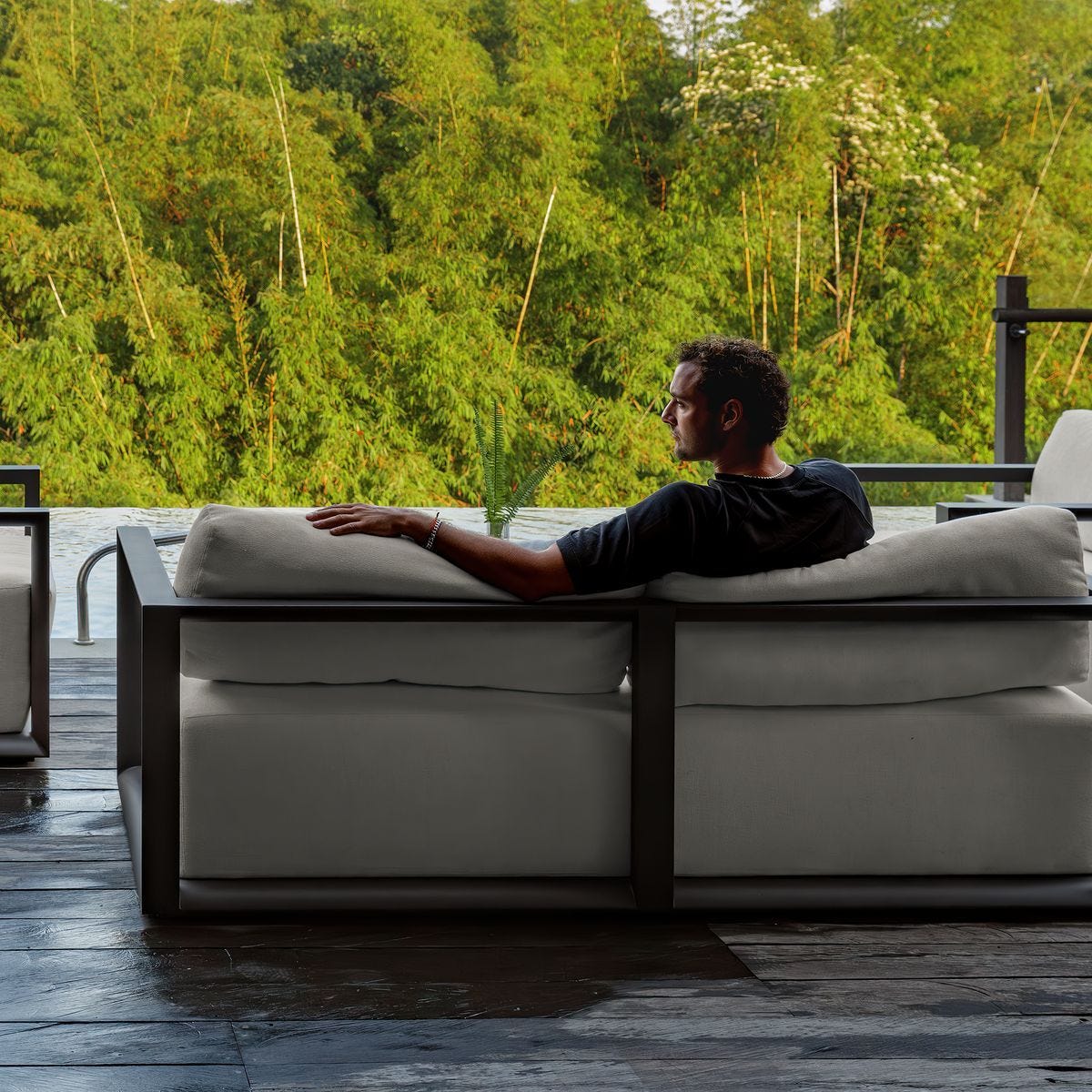Remsen Outdoor 3 Seater Sofa, Java Black/Oyster by Uttermost