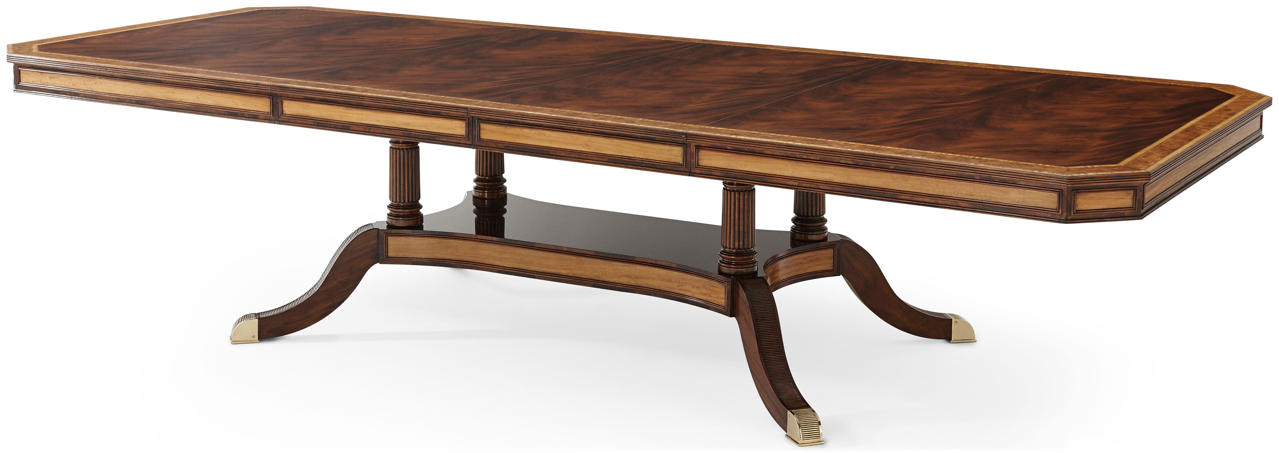 Gabrielle's Dining Table in Swirl Mahogany Veneer, Satinwood Veneer, Brass - Theodore Alexander