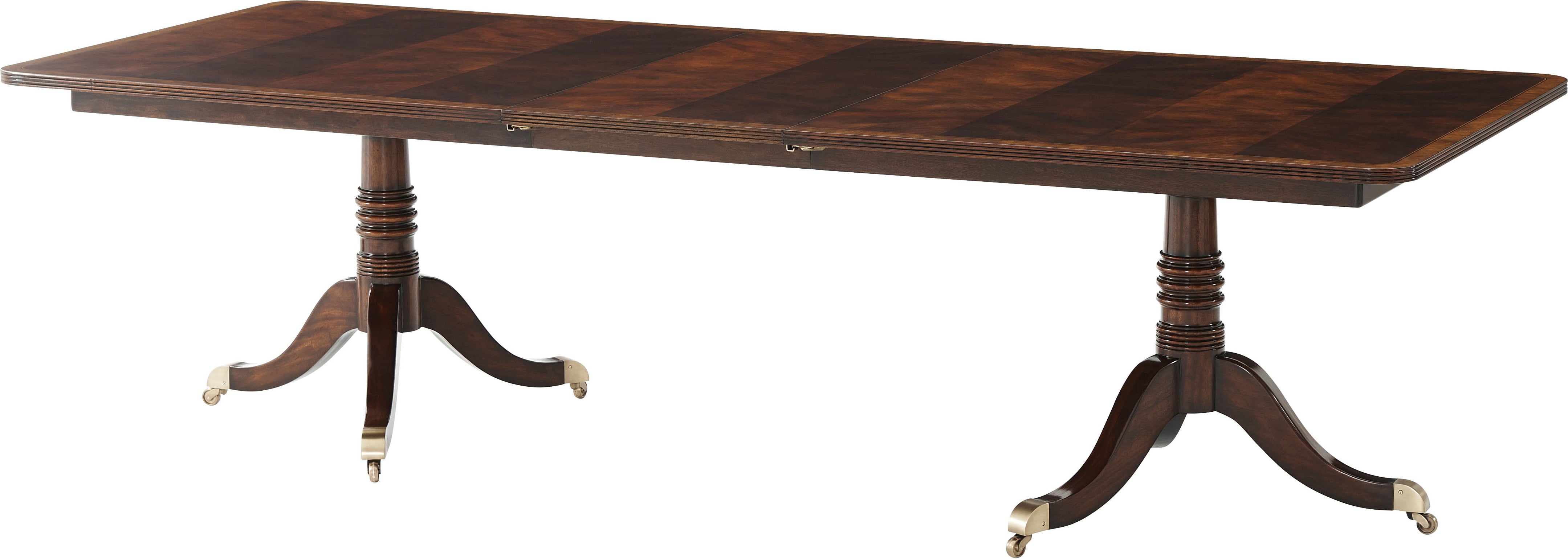 Penreath Dining Table in Swirl Mahogany Veneer, Satinwood Veneer, Brass - Theodore Alexander