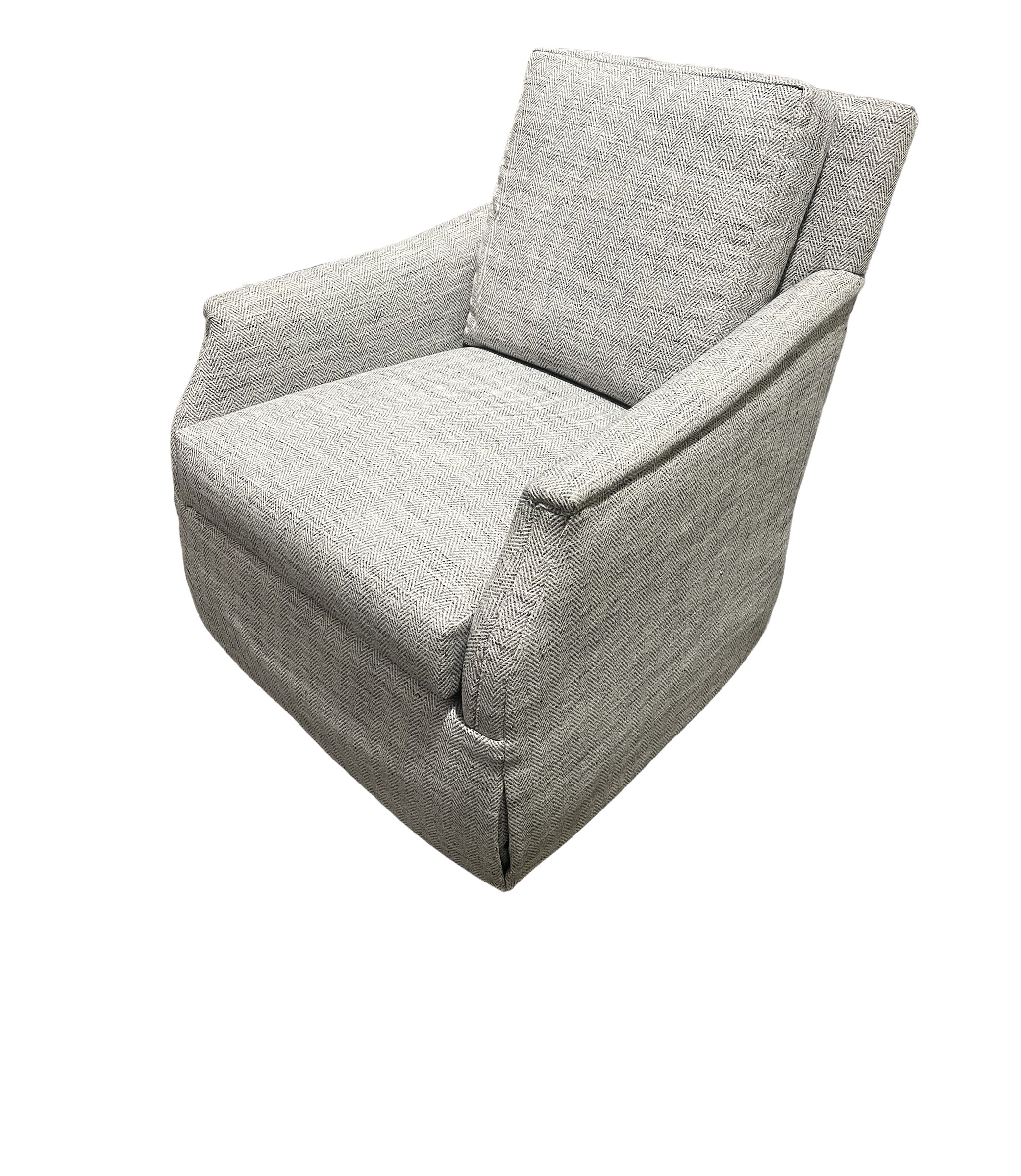 BIzzy Skirted Swivel Rocker in Fenwick Mist