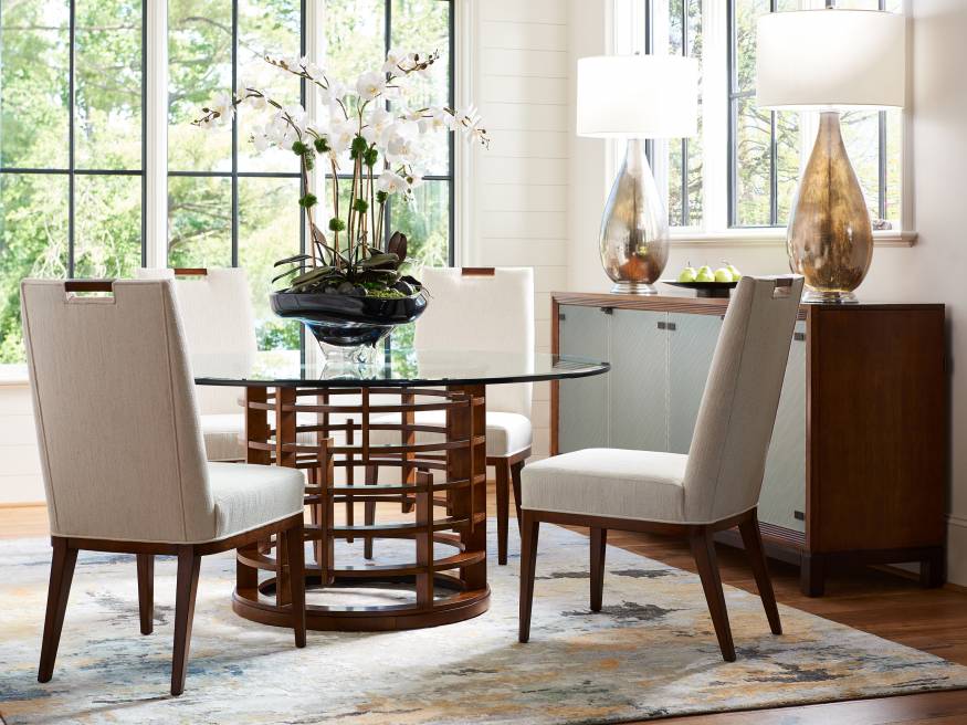 Meridien Round Dining Table With 72 Inch Glass Top