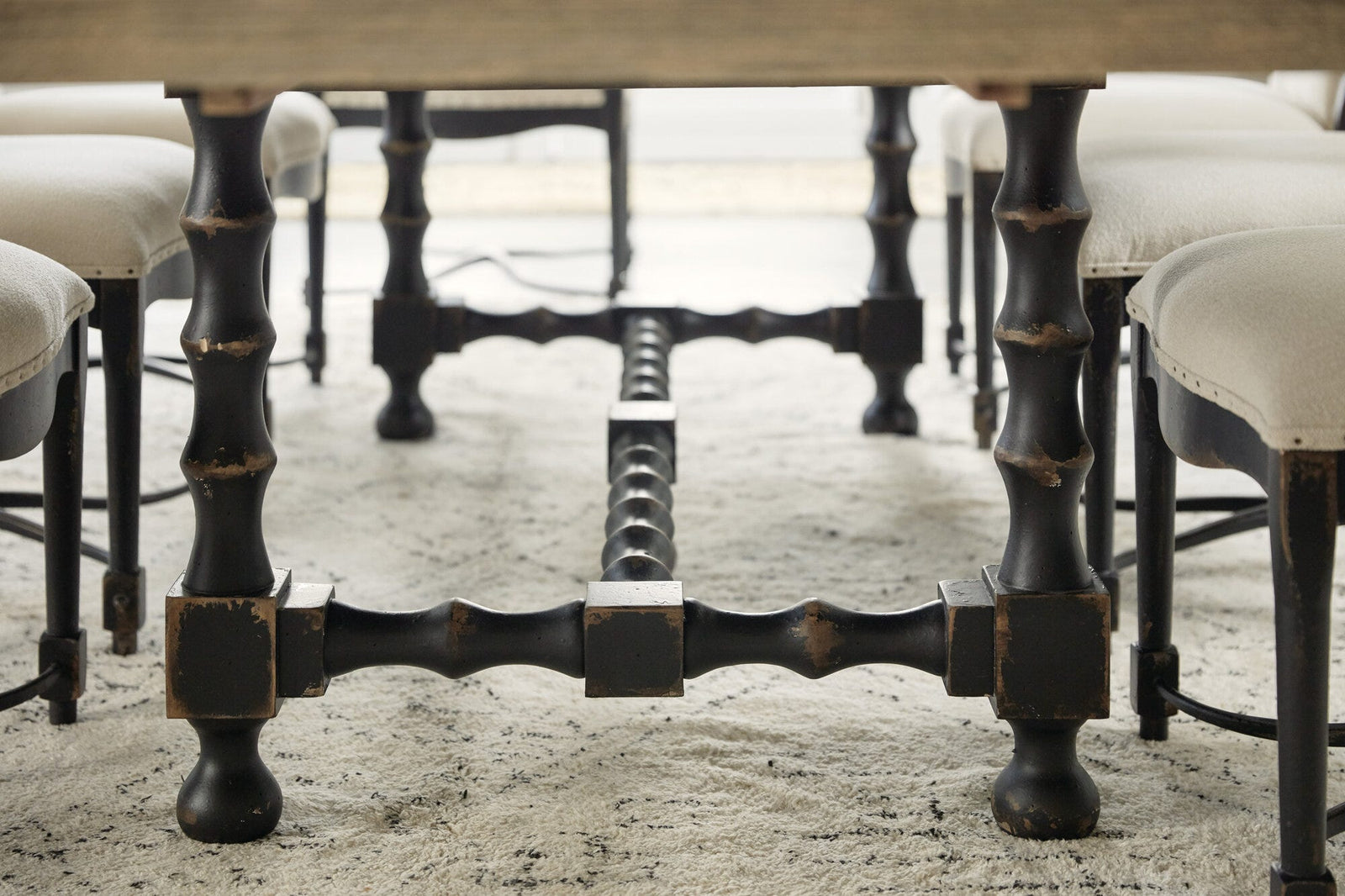 Ciao Bella 84in Trestle Table with 2-18in Leaves-Flaky White/Black