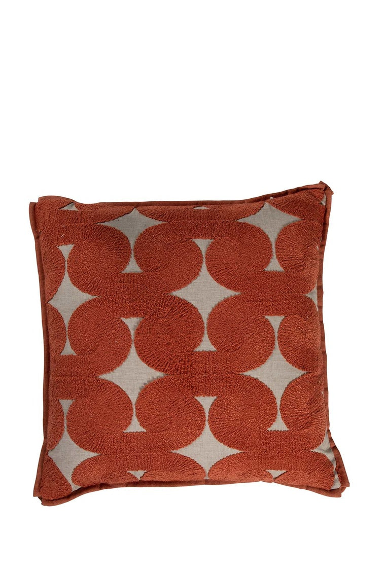 Crewel Swirl Terracotta Feather 18x18
