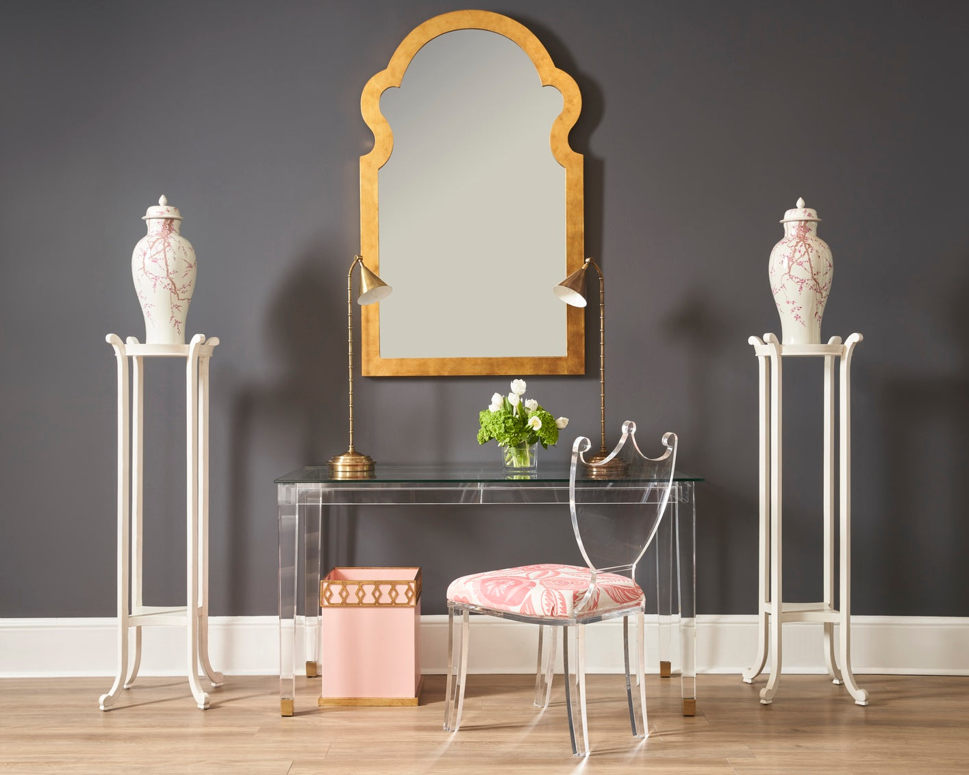 Acrylic Denver Desk Brass in Clear/Beveled / Acrylic - Chelsea House