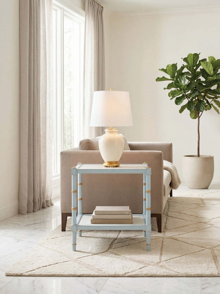 Conner Cane End Table - Blue