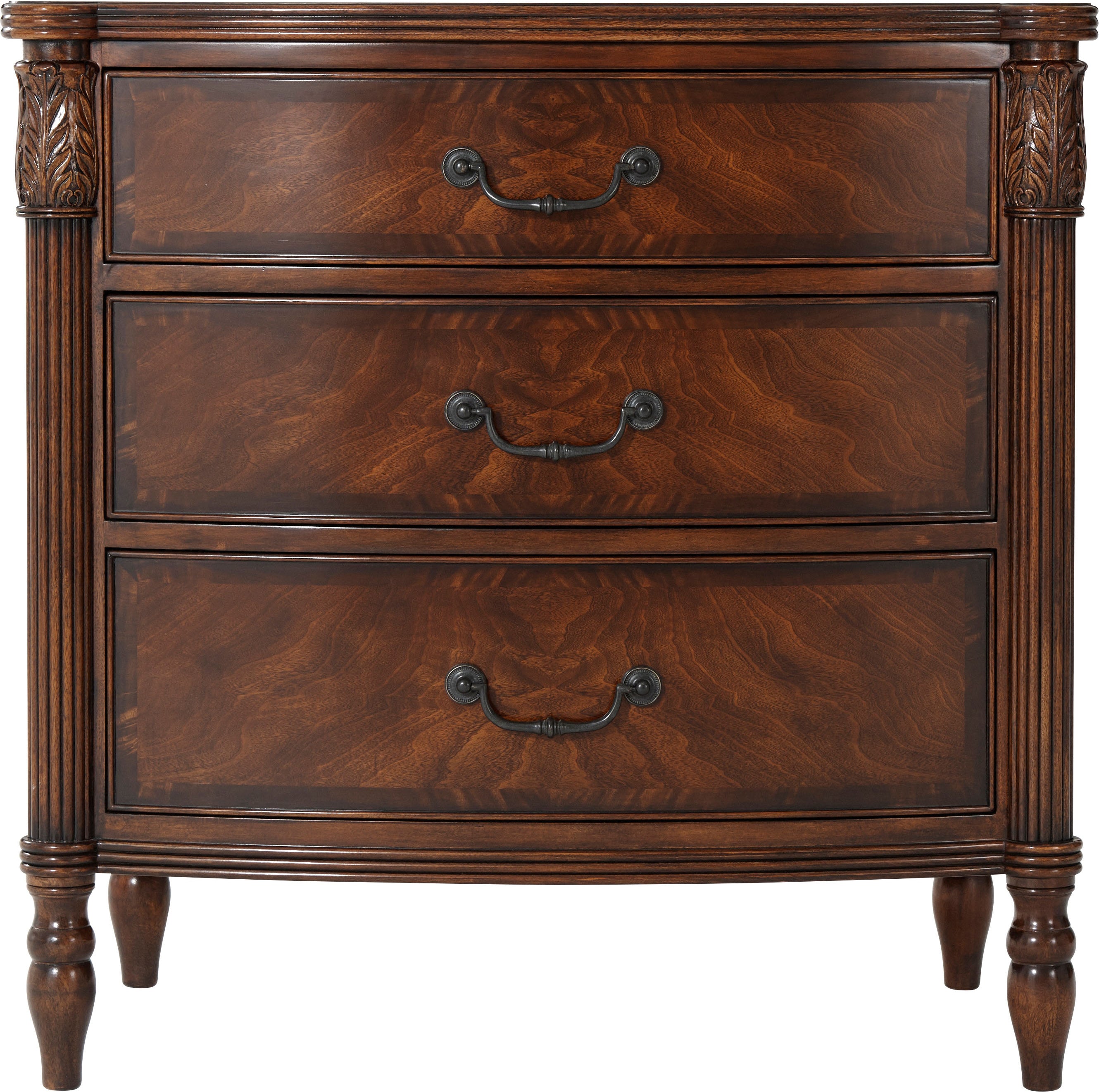 The Middleton Nightstand in Flame Figured Veneer, Mahogany, Brass - Theodore Alexander