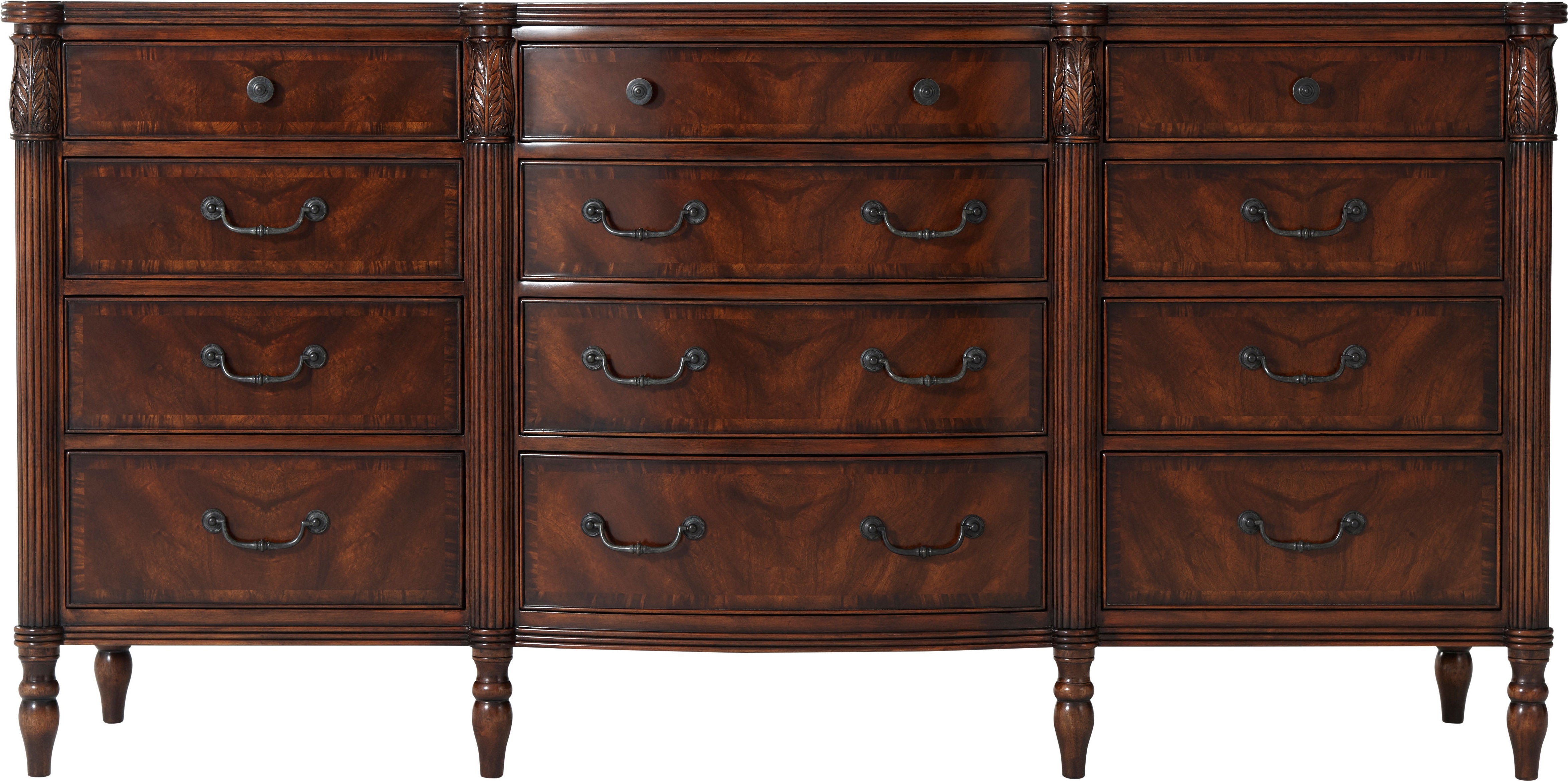 The Middleton Dresser in Flame Figured Veneer, Mahogany, Brass - Theodore Alexander