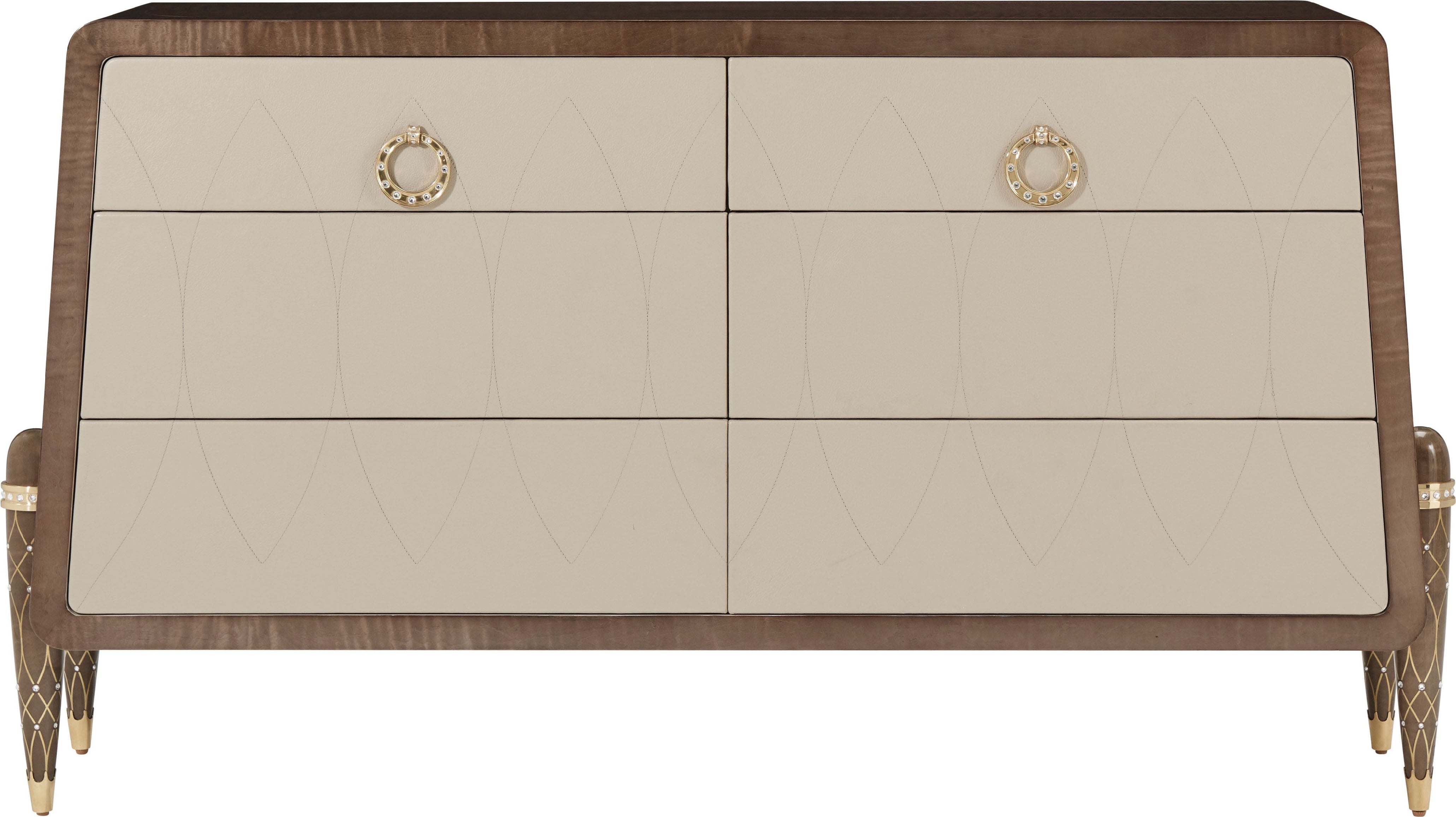 Grace Chest of Drawers in Curly Maple Veneer, Brass - Theodore Alexander