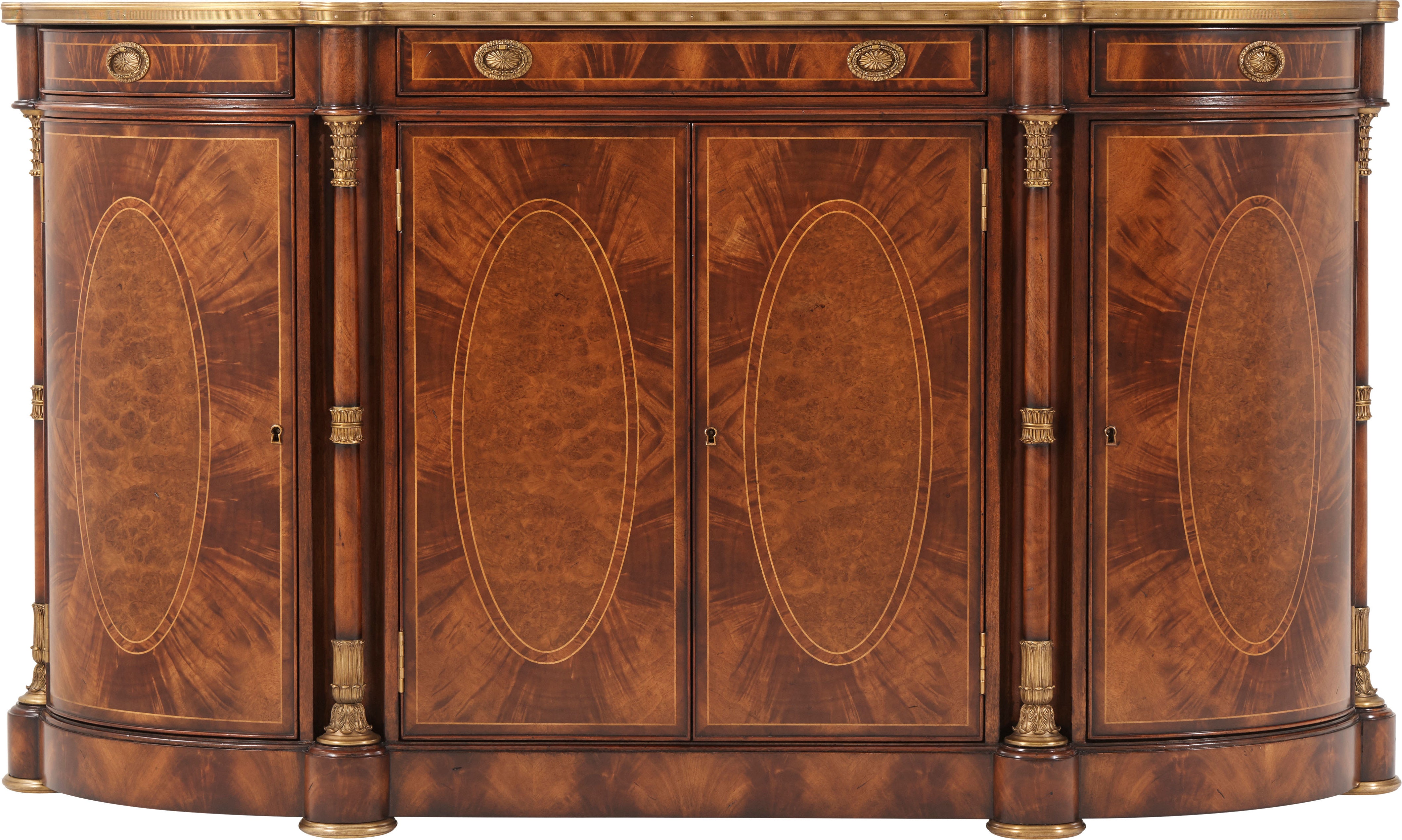 In the Empire Style Sideboard in Flame Figured Veneer, Mahogany, Brass - Theodore Alexander