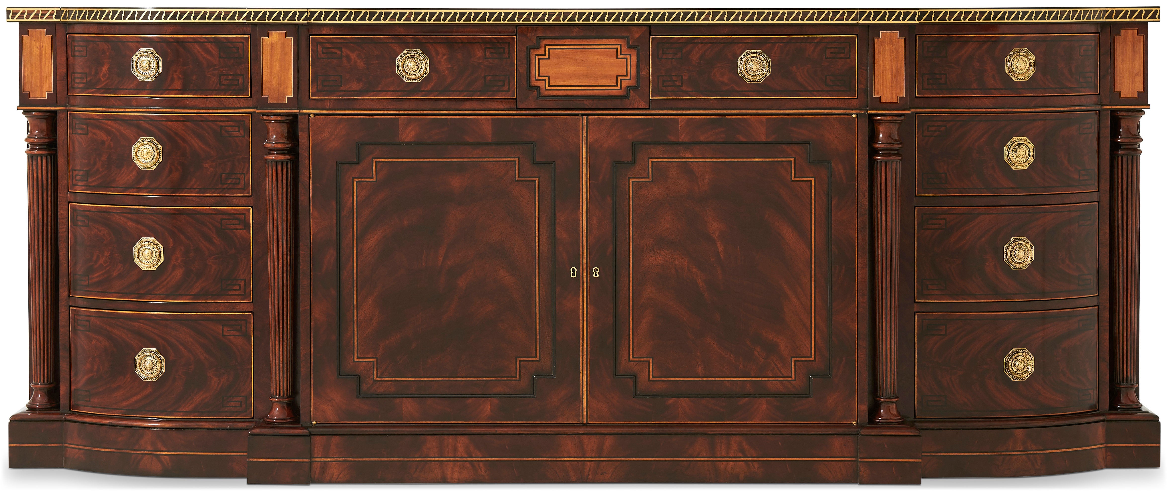 Donwell Buffet in Flame Figured Veneer, Yew Burl Veneer, Brass - Theodore Alexander
