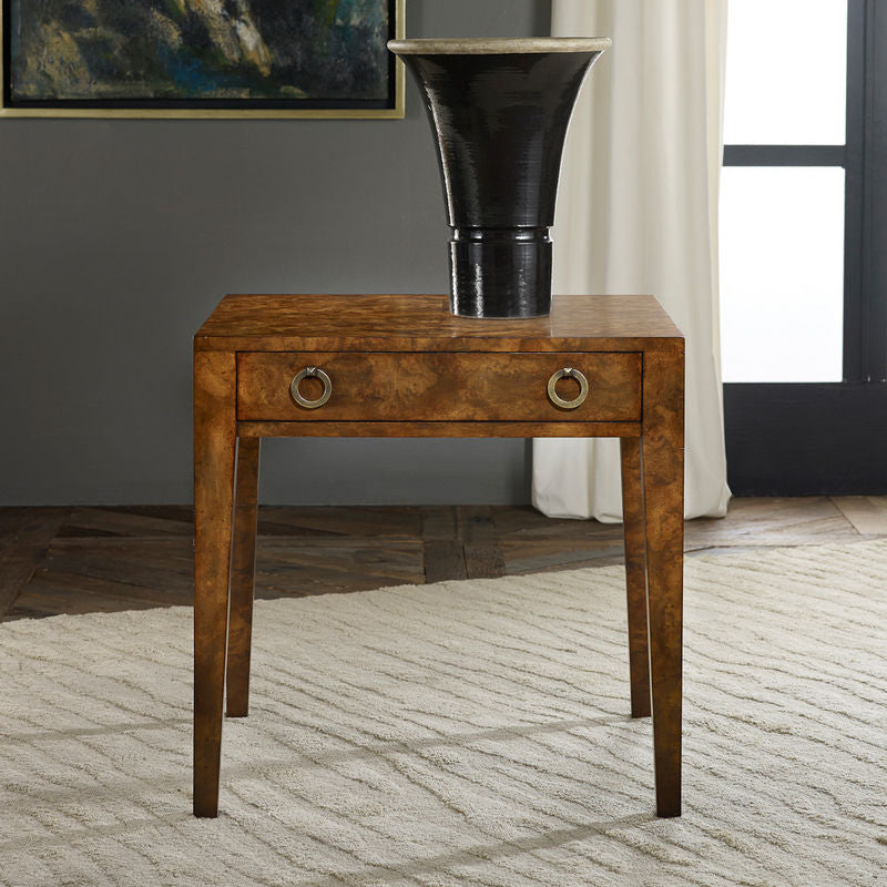 Mid Century End Table-Burl