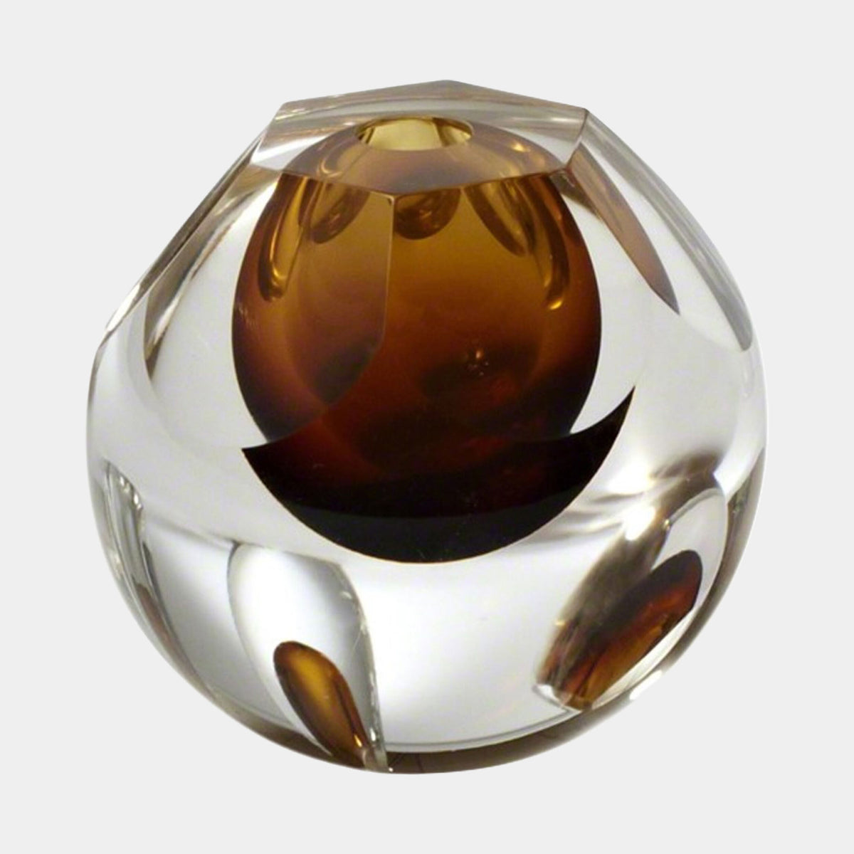 Hexagon Cut Glass Vase-Amber