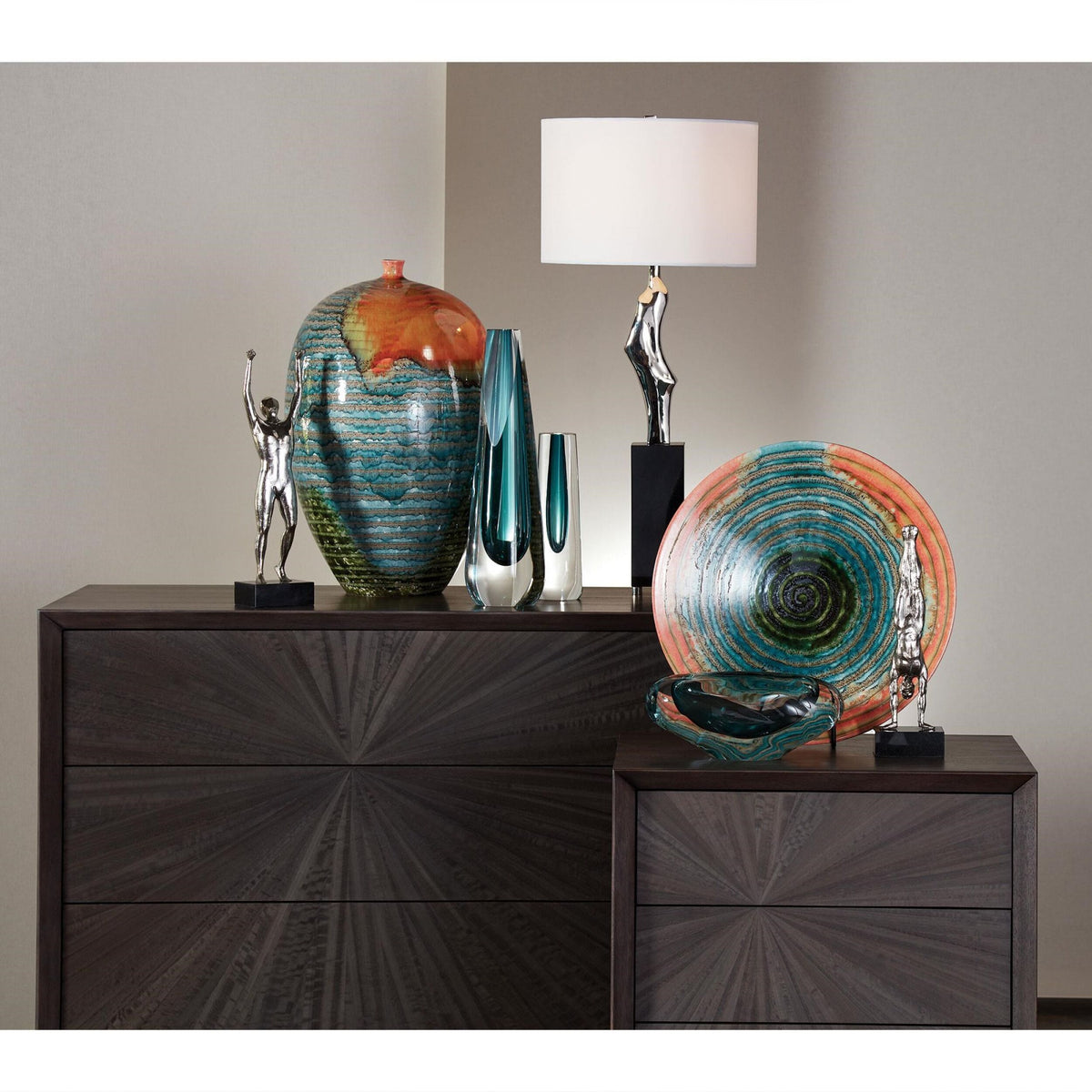 Triangle Cut Glass Vase-Azure