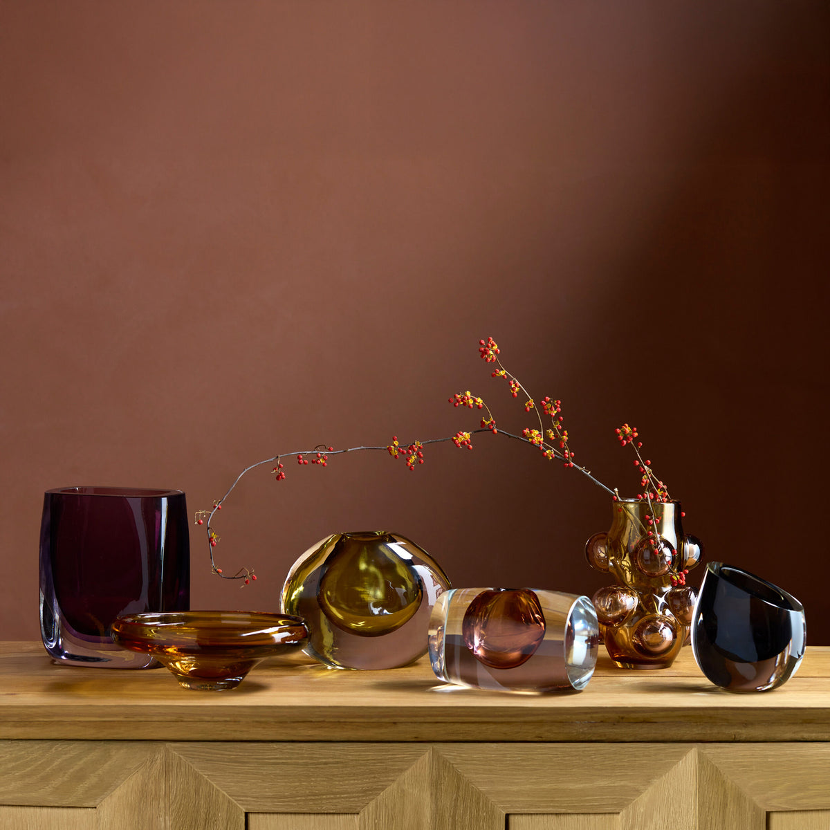 Barrel Vase-Amber/Clear