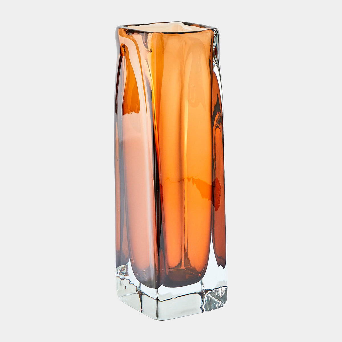 Wide Square Tower Vase-Dark Amber