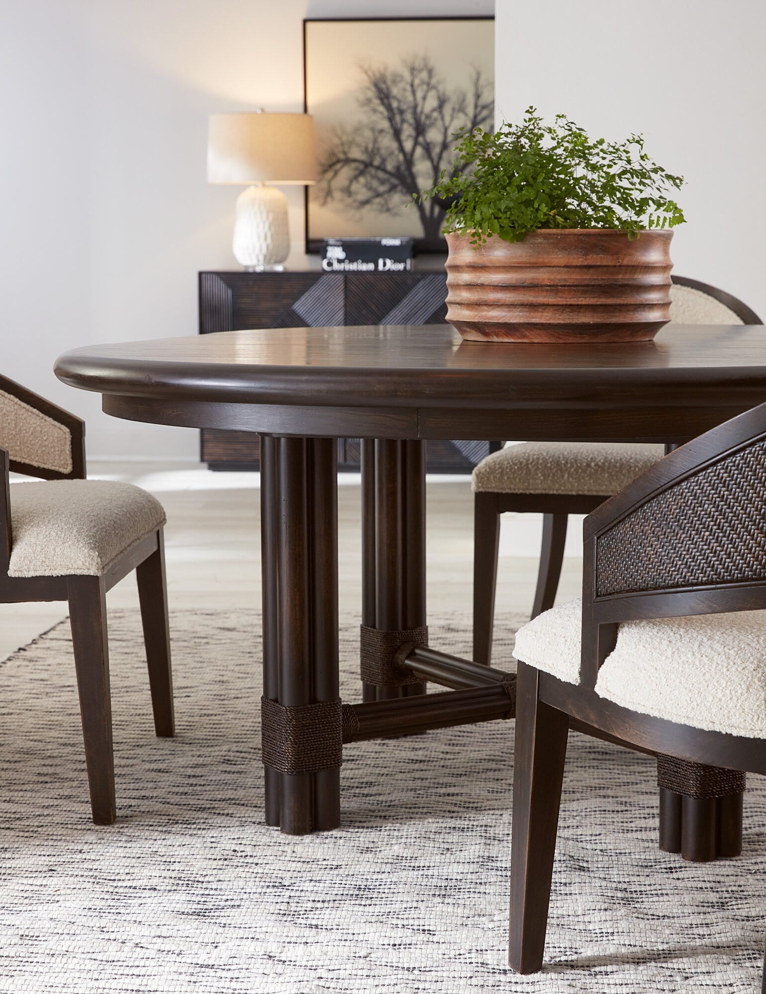 Retreat Pole Rattan Round Dining Table with 1-20in Leaf
