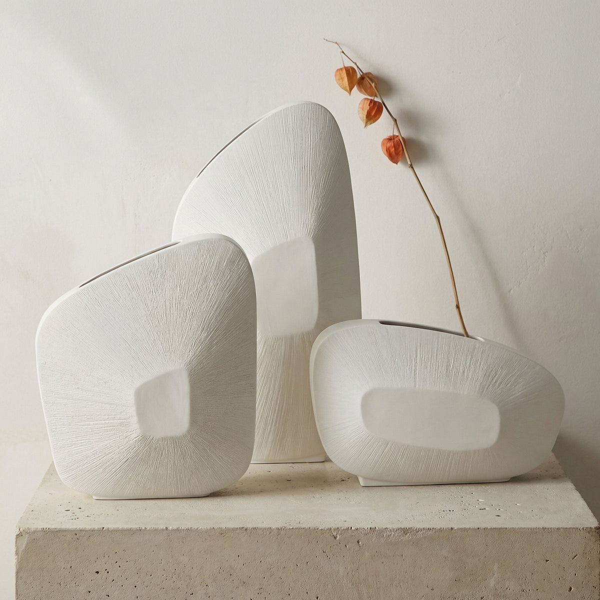 Offset Square Scratch Vase-Matte White-Tall