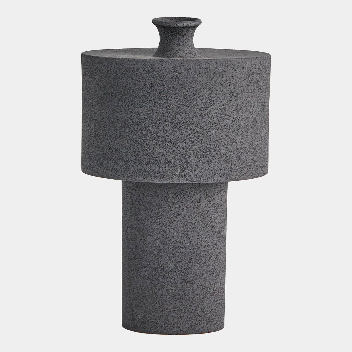 Folk Oval Drum Vase-Black Stone