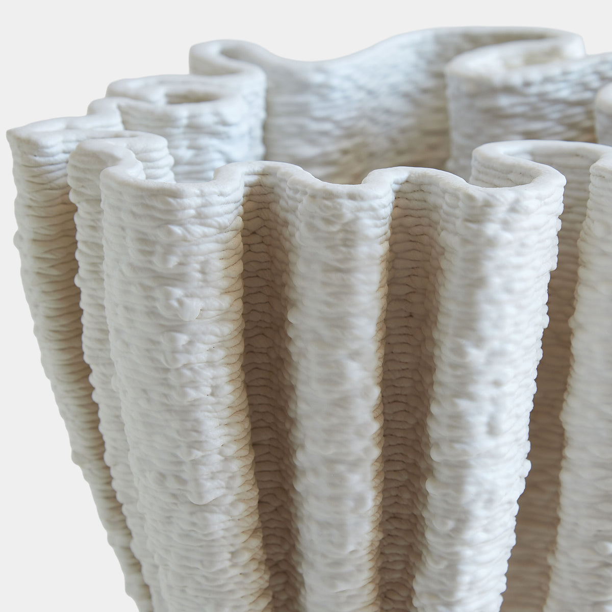 Kumiko Ripple Printed Vase-Matte White-Tall