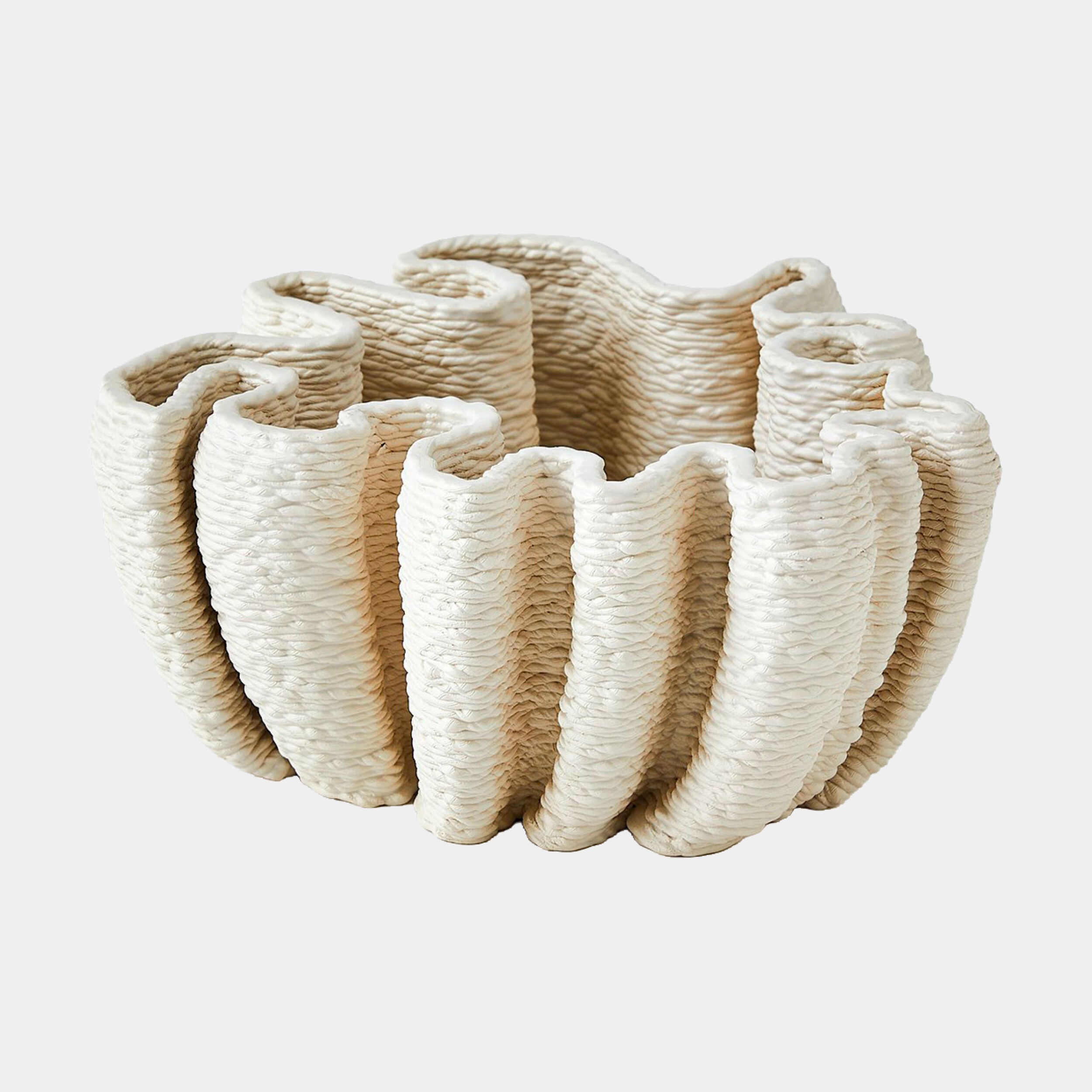Kumiko Ripple Printed Bowl-Matte White
