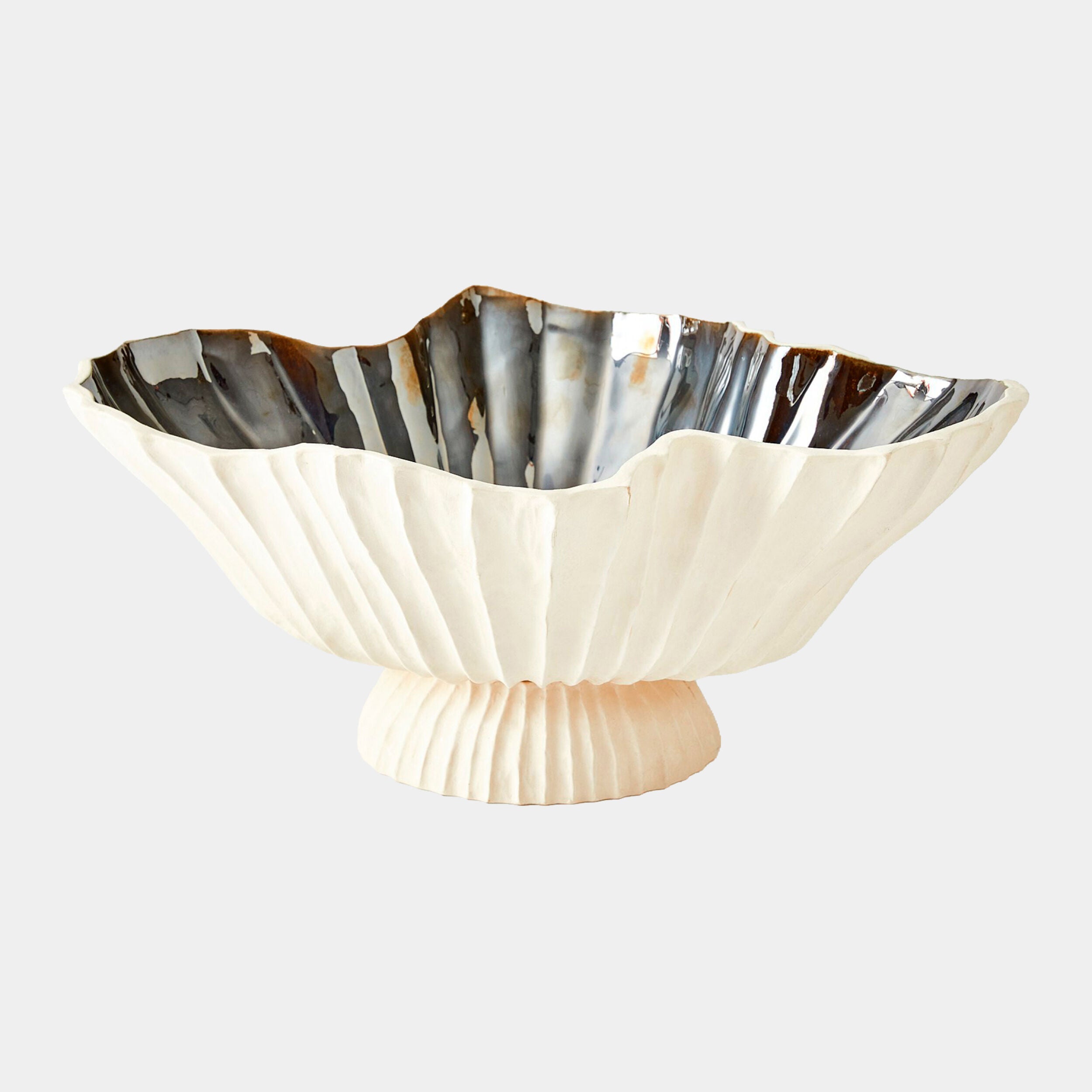 Folha Footed Bowl-Off-White/Metallic