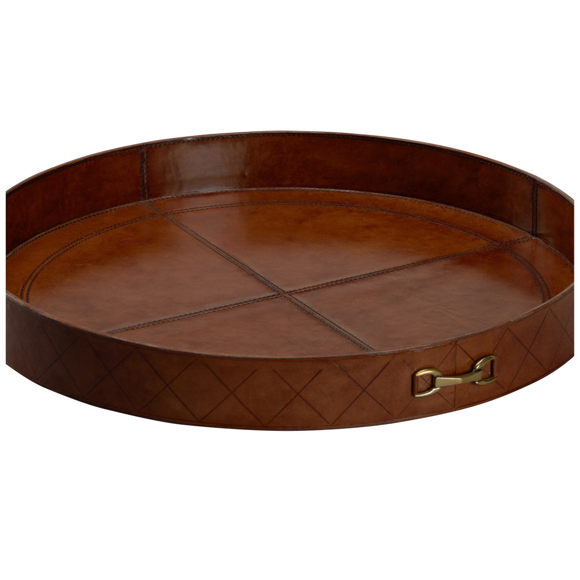 Leather Round Tray with Metal - LG