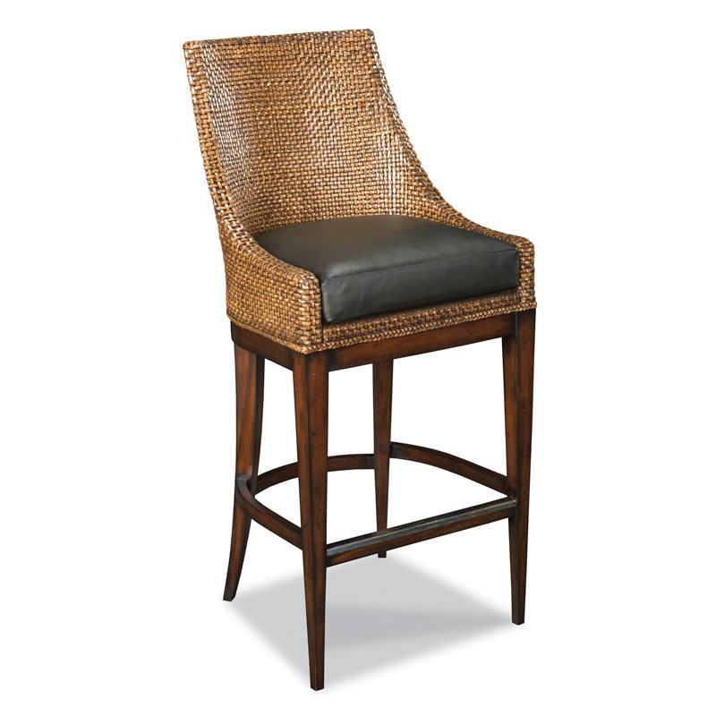 Woven Leather Stationary Bar Stool