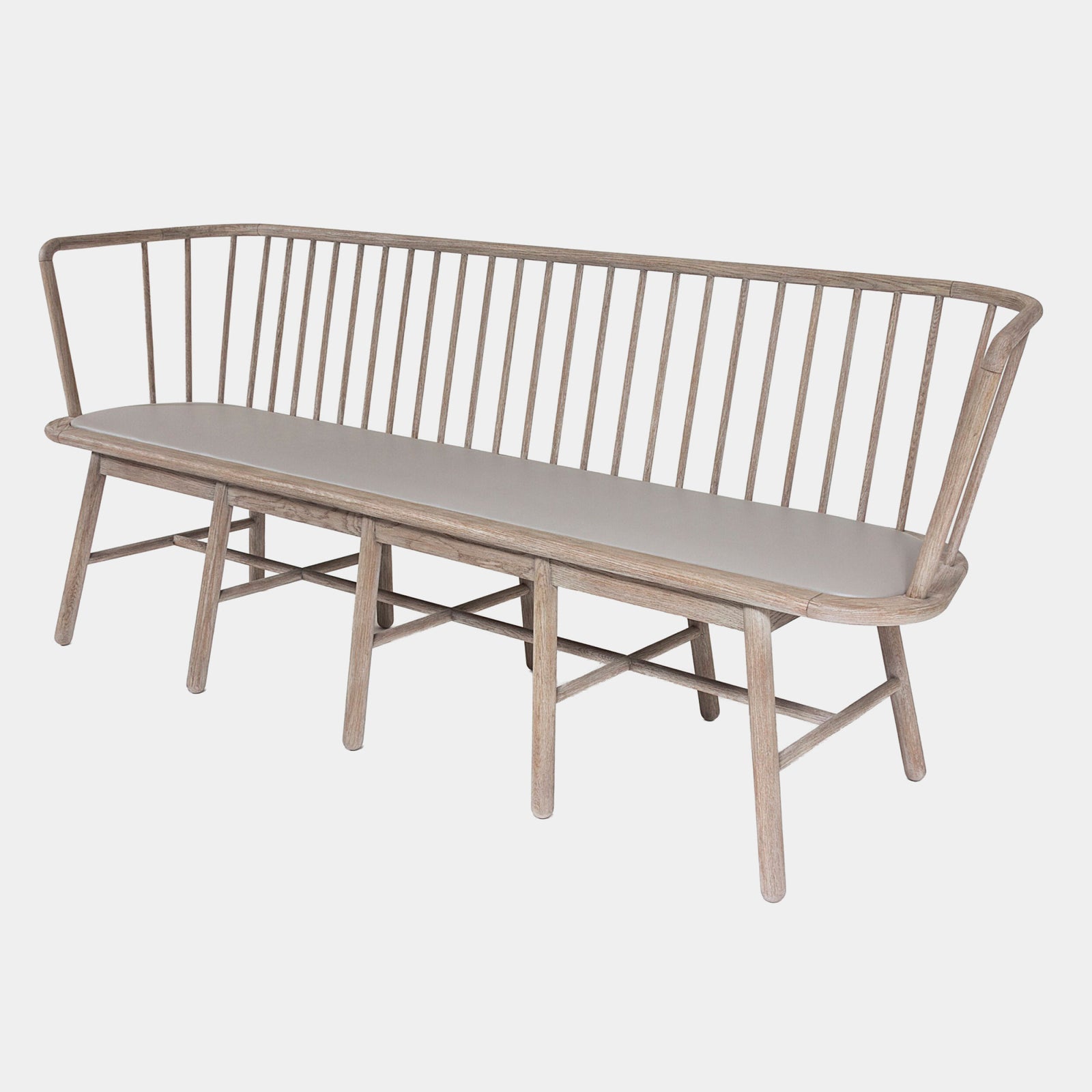 Spindle Long Bench-Gray Leather